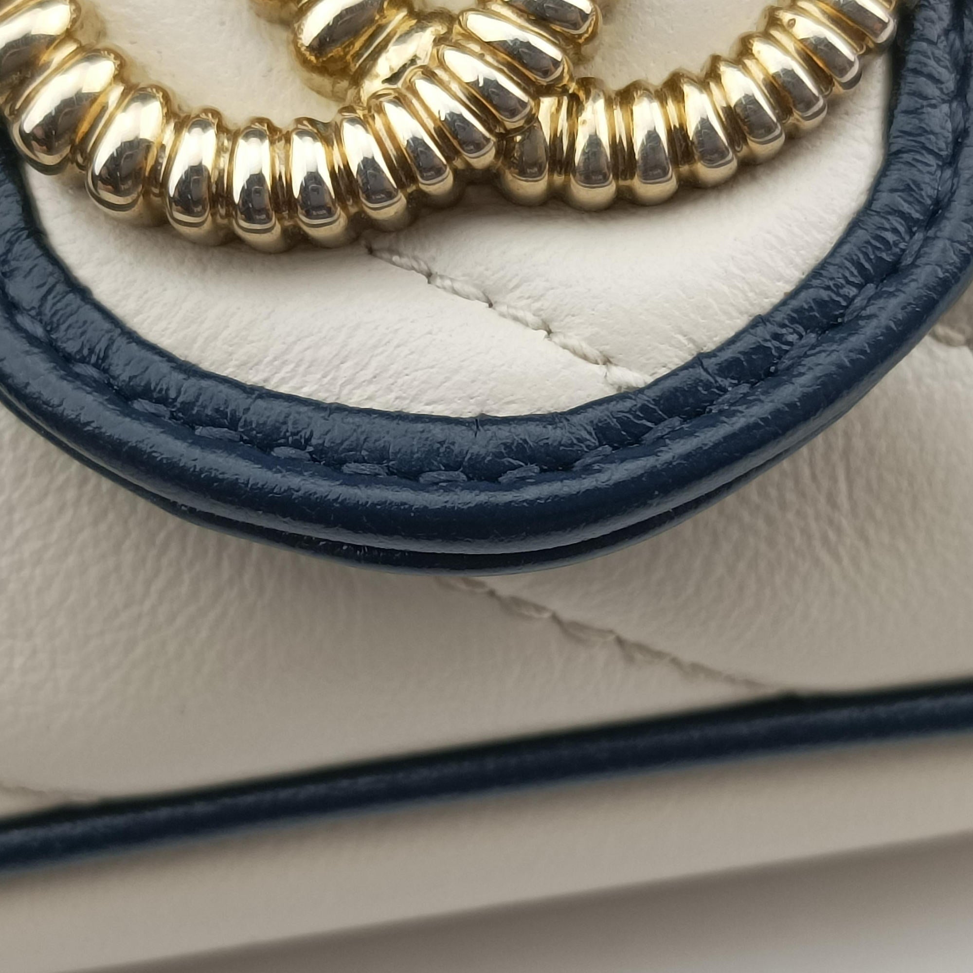 GG Marmont White×navy Leather 574969 GGマーモント ホワイト×ネイビー レザー 574969