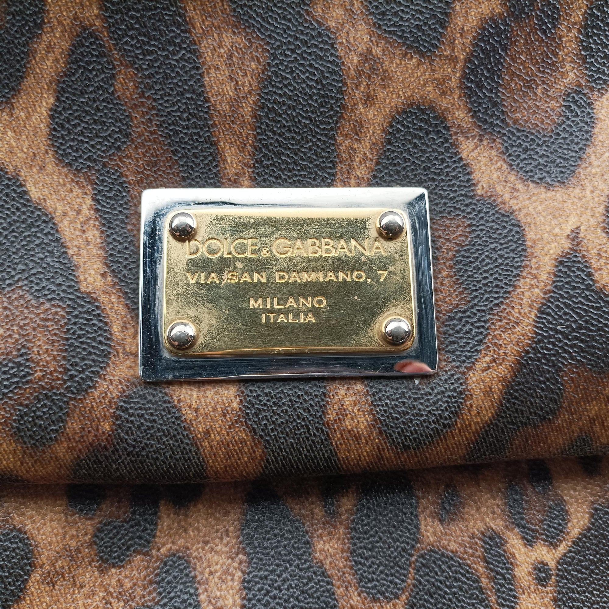 Pre-owned Dolce & Gabbana SICILY Leopard Brown PVC coated canvas shoulderbag | stylenewstar