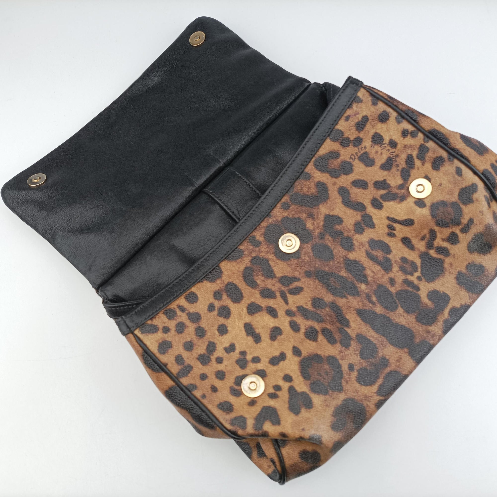 Pre-owned Dolce & Gabbana SICILY Leopard Brown PVC coated canvas shoulderbag | stylenewstar