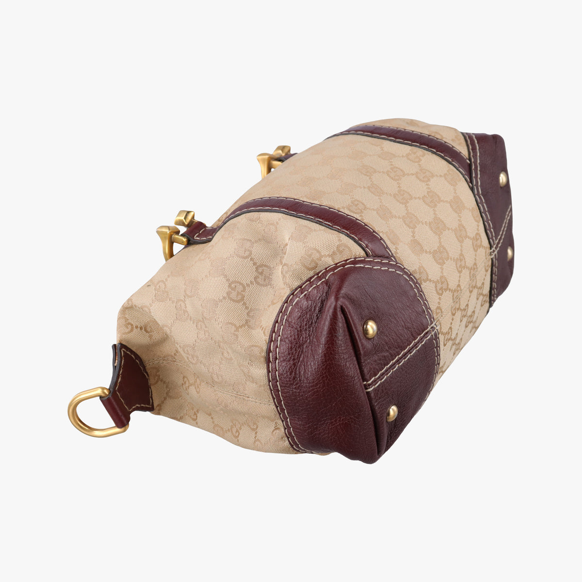 Pre-owned Gucci Sukey Beige × Brownish Red GG canvas×leatherGG 189893 handbag | stylenewstar