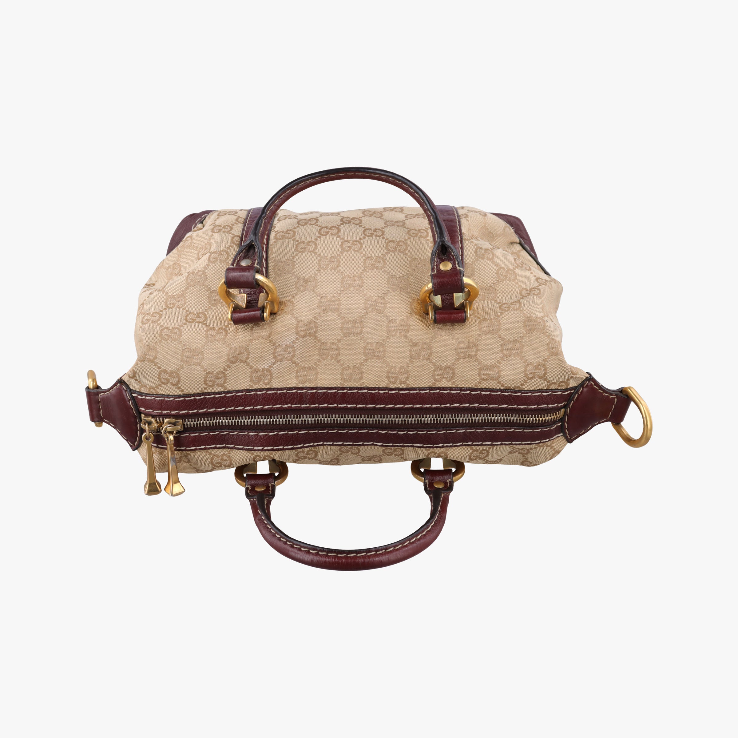 Pre-owned Gucci Sukey Beige × Brownish Red GG canvas×leatherGG 189893 handbag | stylenewstar