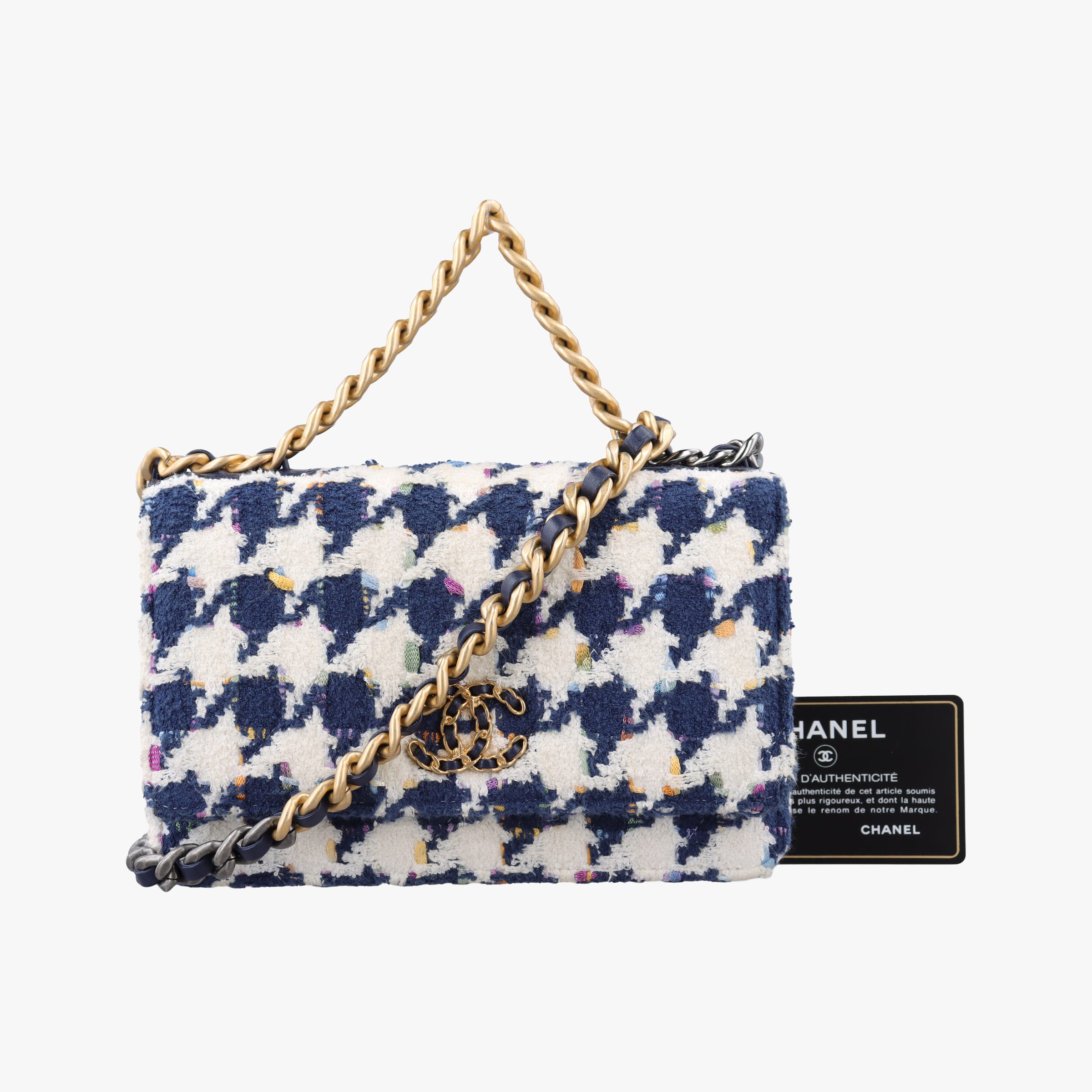 Chanel 19 WOC Houndstooth White × Navy fabric AP0957 31002556シャネル19 フラップ 千鳥格子 ホワイト×ネイビー ファブリック AP0957 31002556