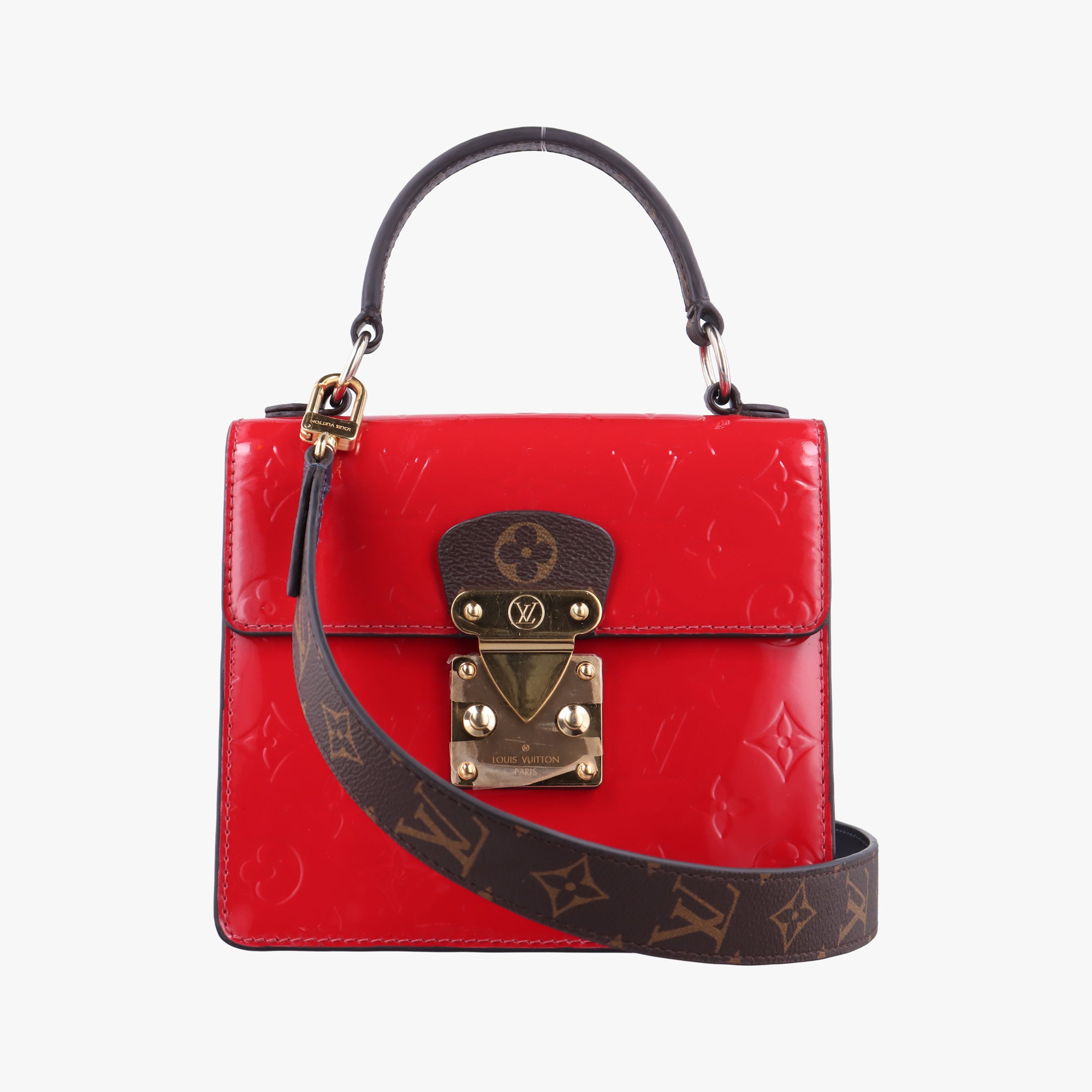 Pre-owned Louis Vuitton Spring street PM Scarlet Red Vernis×Leather×Monogram Canvas M90505 shoulderbag | stylenewstar