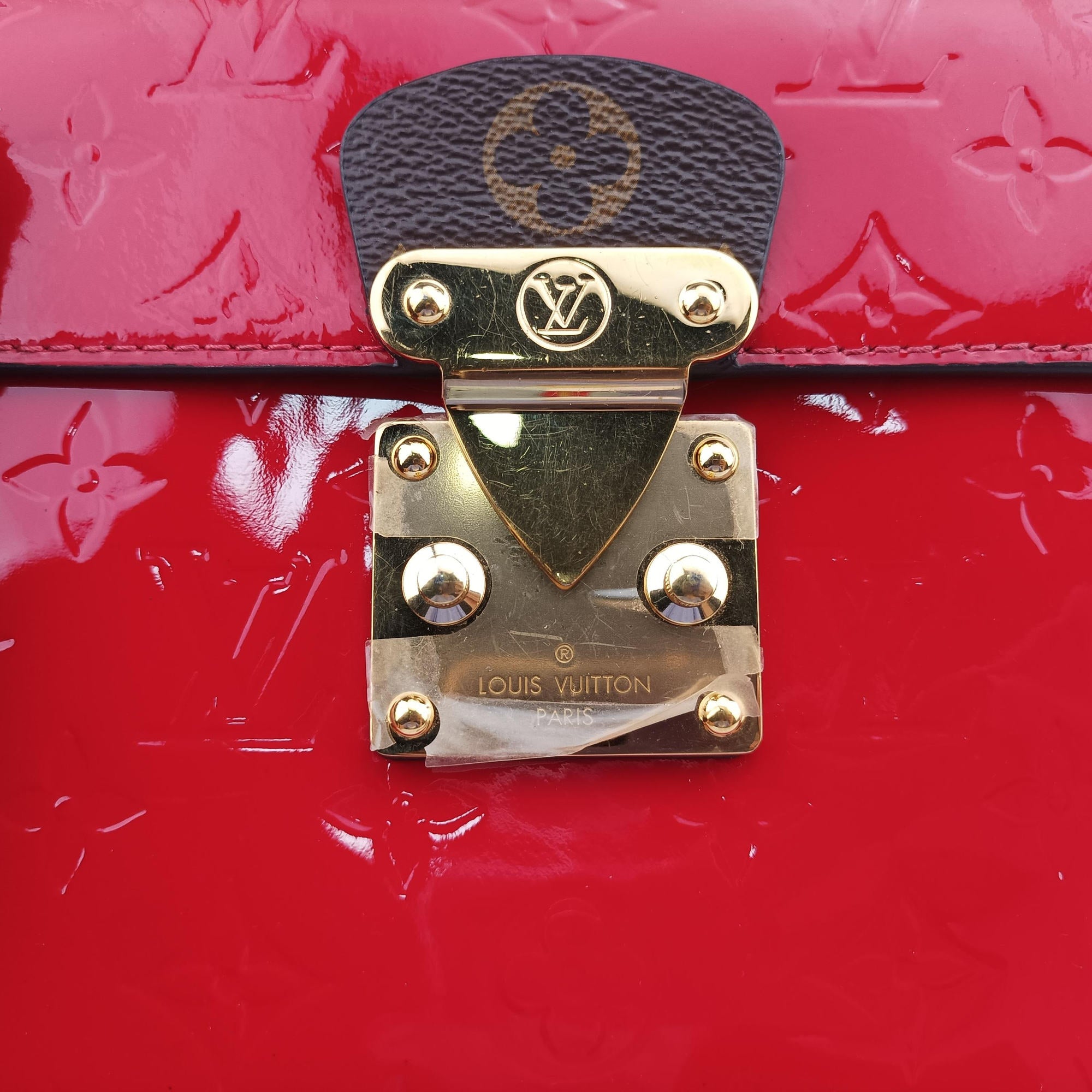 Pre-owned Louis Vuitton Spring street PM Scarlet Red Vernis×Leather×Monogram Canvas M90505 shoulderbag | stylenewstar