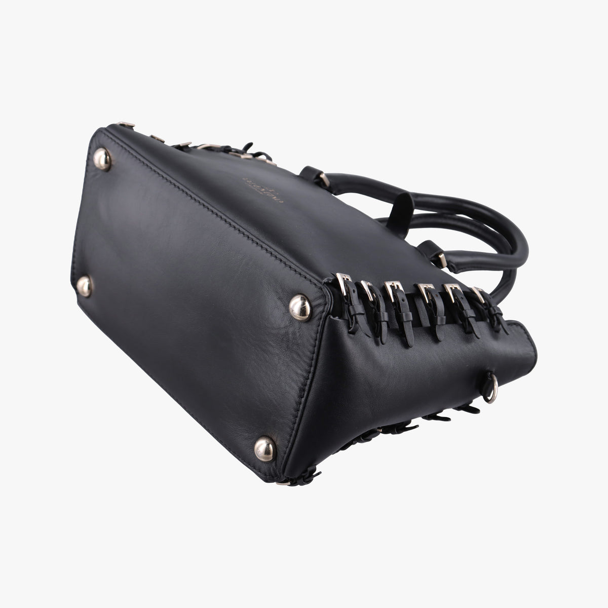 Pre-owned Valentino Buckle Strappy Satchel Black Leather shoulderbag | stylenewstar
