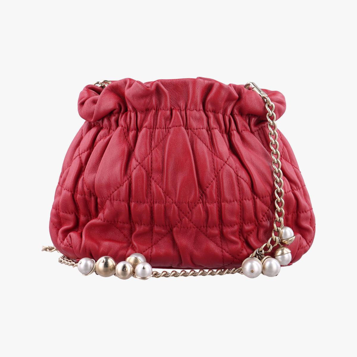 Vintage Christian Dior Cannage Faux Pearl Red lambskin shoulderbag | stylenewstar