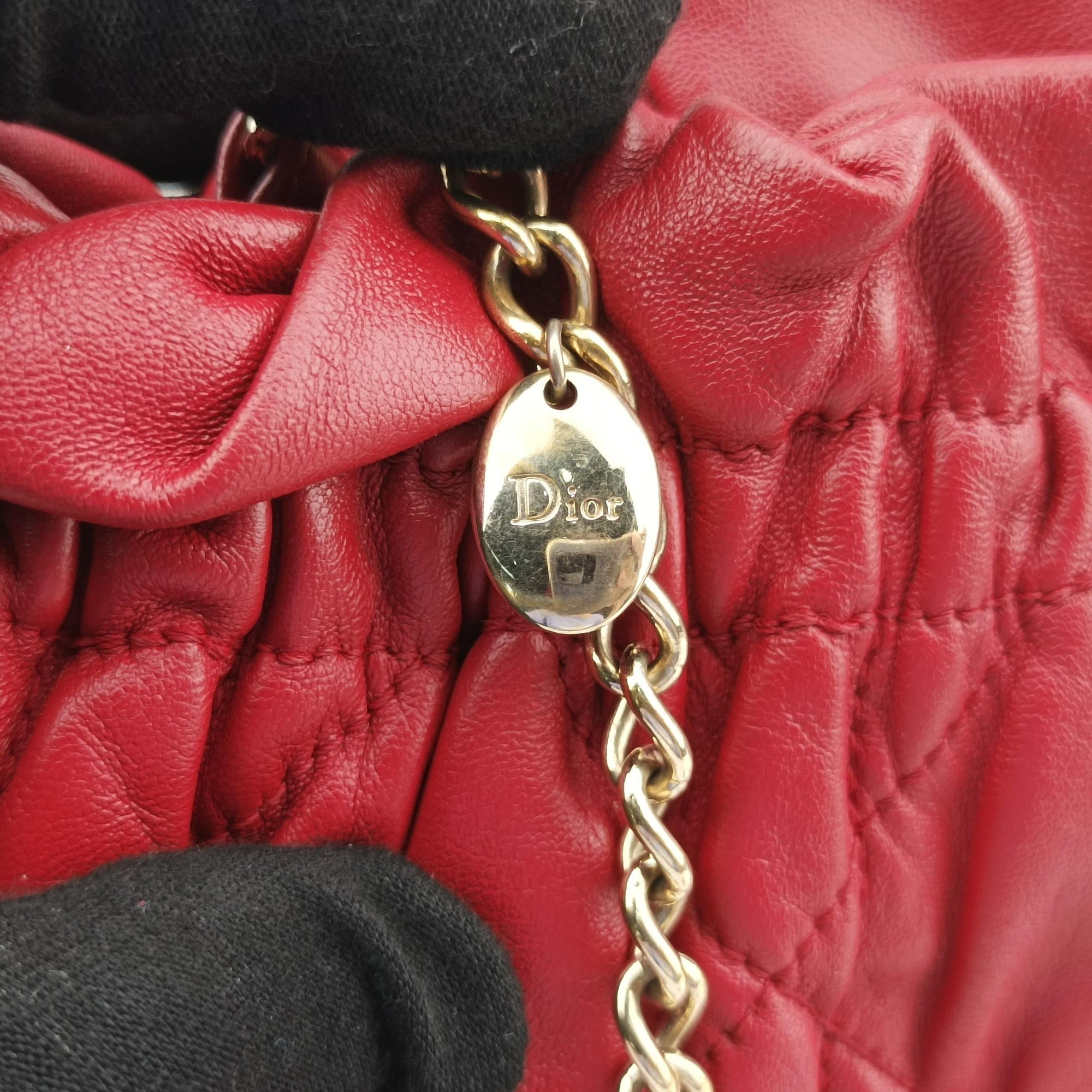 Vintage Christian Dior Cannage Faux Pearl Red lambskin shoulderbag | stylenewstar