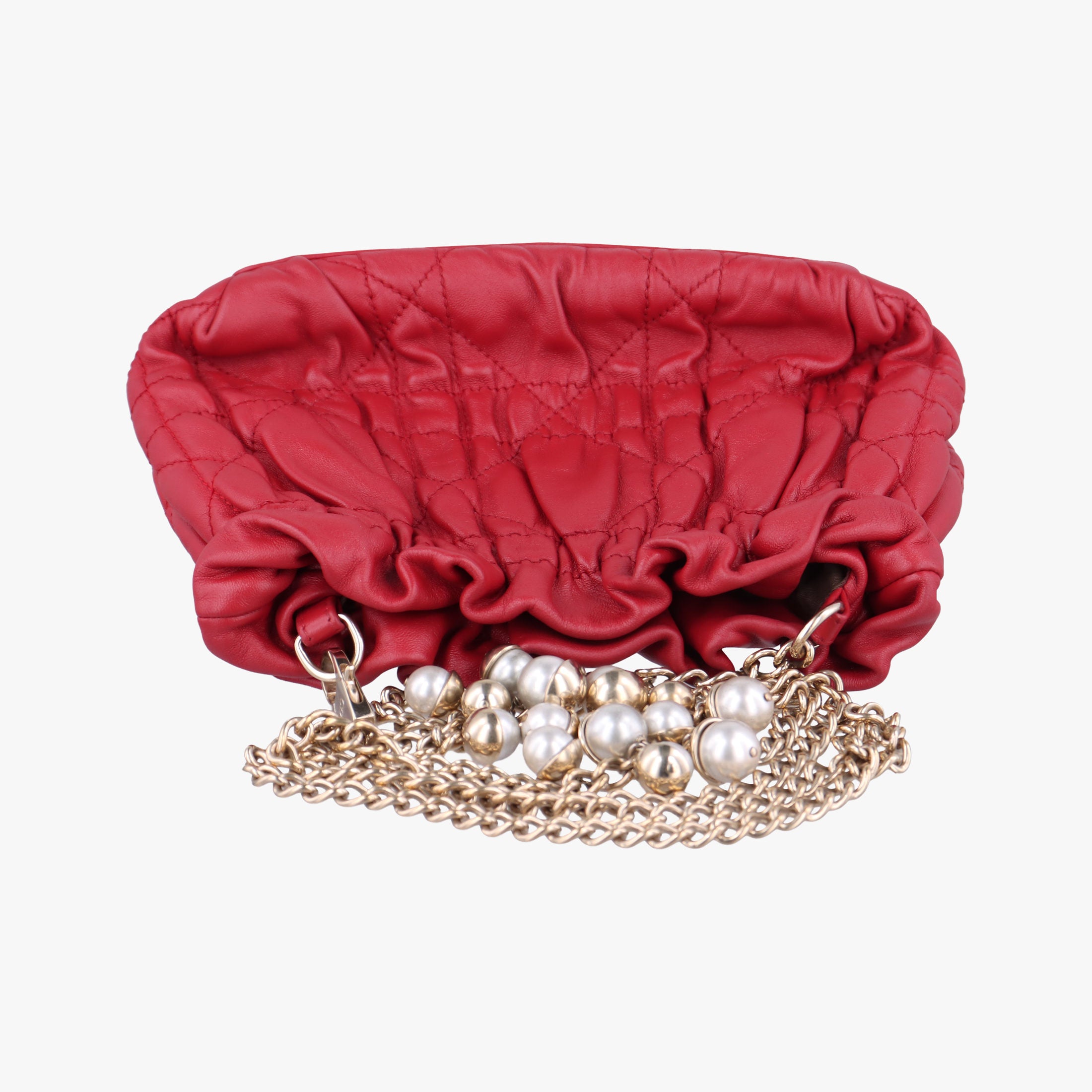 Vintage Christian Dior Cannage Faux Pearl Red lambskin shoulderbag | stylenewstar