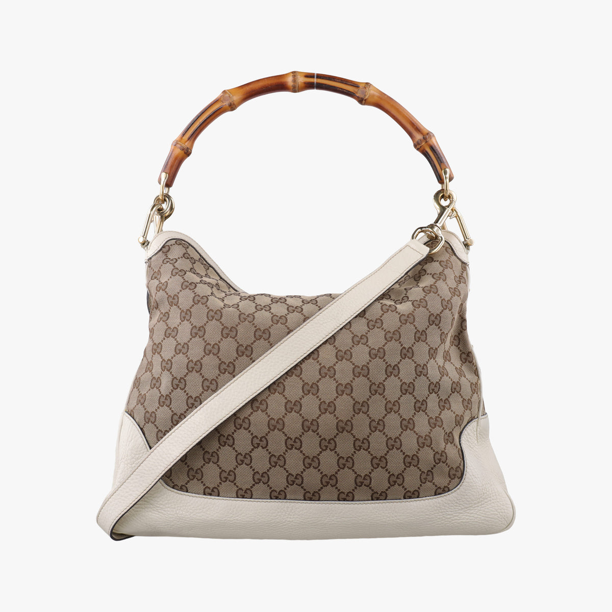 Pre-owned Gucci Bamboo Beige×White Canvas×Leather 282315 shoulderbag | stylenewstar