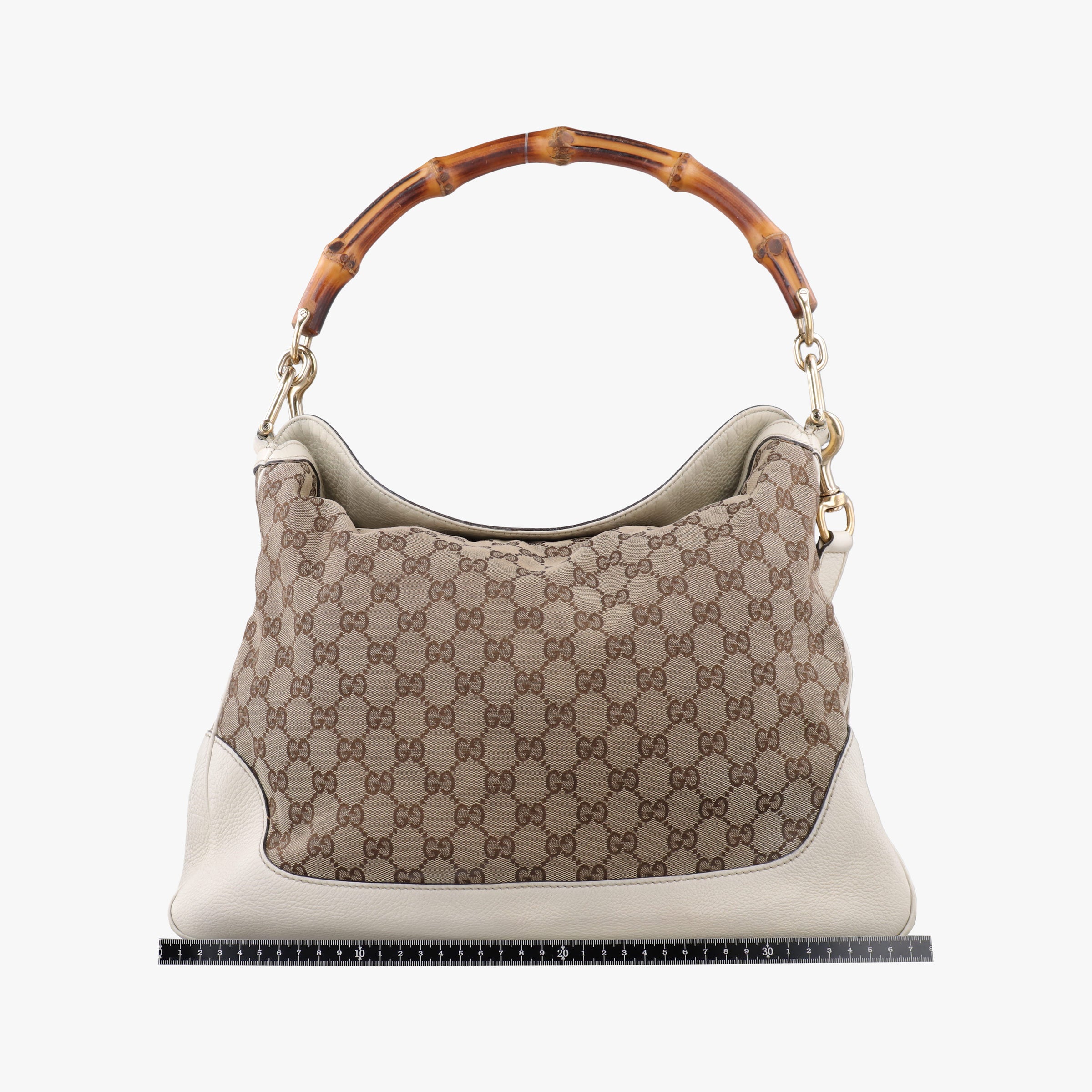 Pre-owned Gucci Bamboo Beige×White Canvas×Leather 282315 shoulderbag | stylenewstar