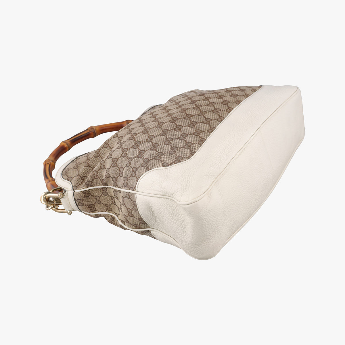 Pre-owned Gucci Bamboo Beige×White Canvas×Leather 282315 shoulderbag | stylenewstar