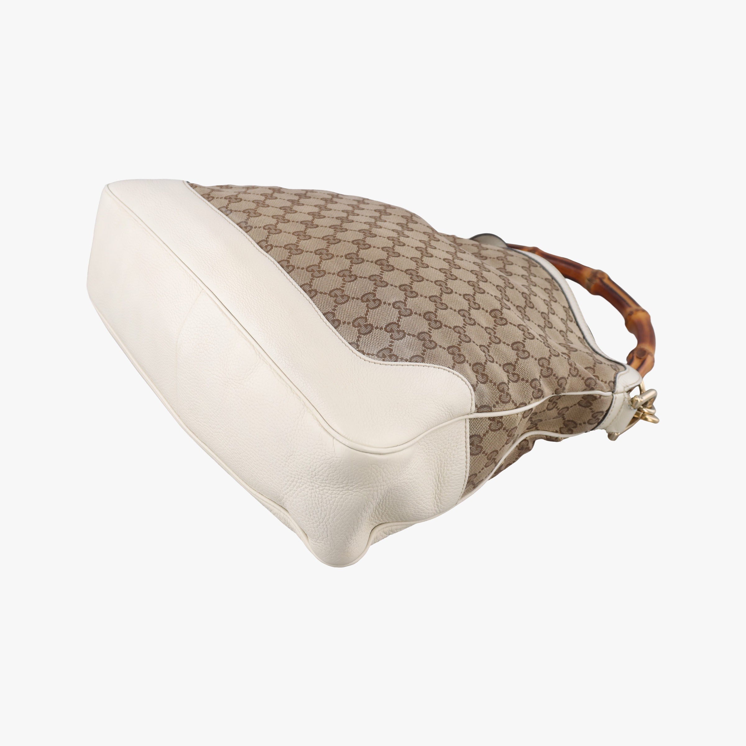 Pre-owned Gucci Bamboo Beige×White Canvas×Leather 282315 shoulderbag | stylenewstar