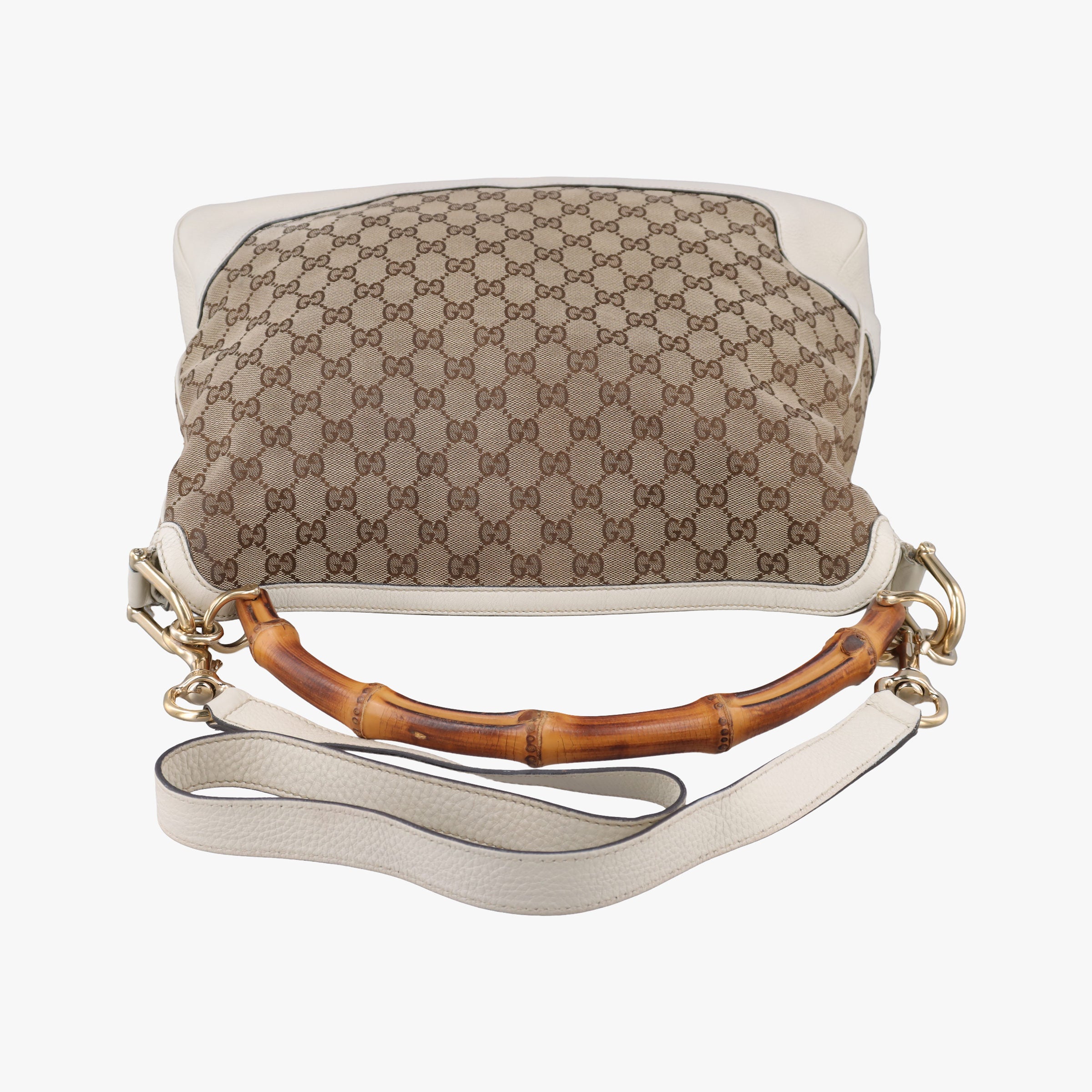 Pre-owned Gucci Bamboo Beige×White Canvas×Leather 282315 shoulderbag | stylenewstar