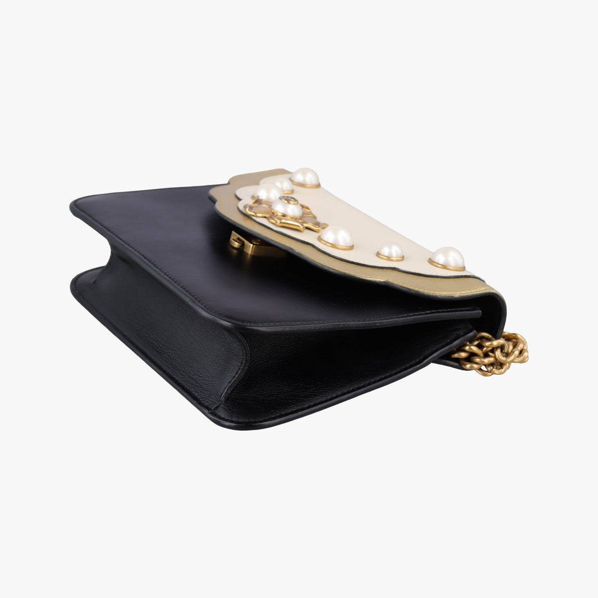 Pearly Peony Black×White×Gold Leather 432282 H020441213ピオニー ブラック×ホワイト×ゴールド レザー 432282 H020441213
