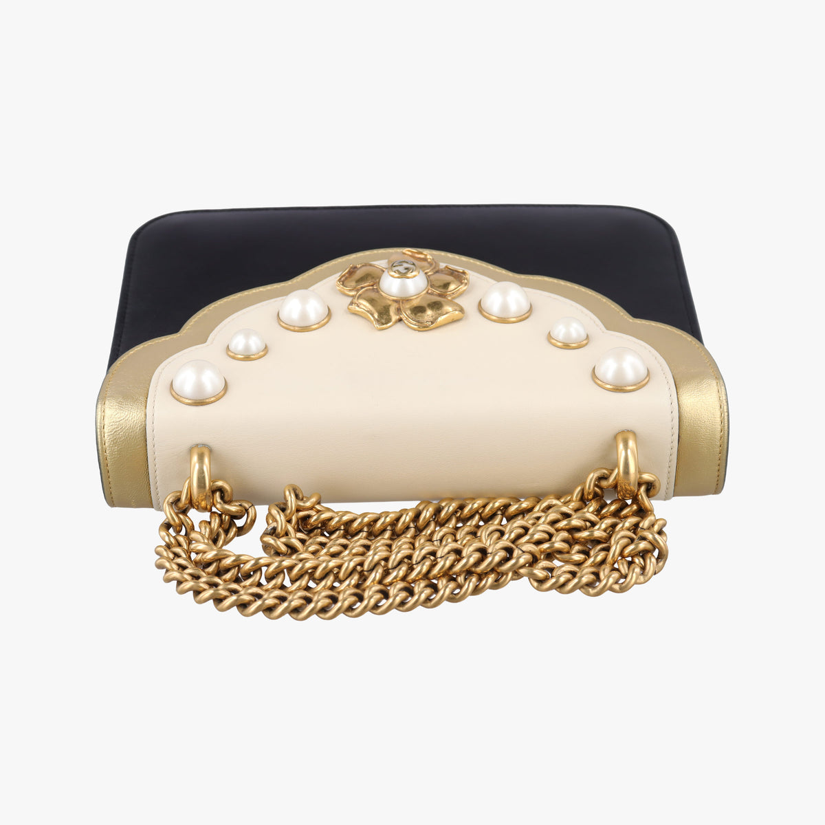 Pearly Peony Black×White×Gold Leather 432282 H020441213ピオニー ブラック×ホワイト×ゴールド レザー 432282 H020441213