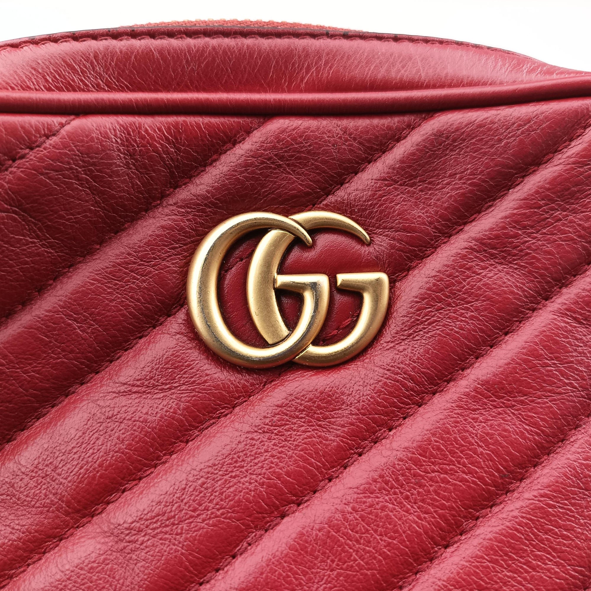 Pre-owned Gucci GG Marmont Red Leather 550155 shoulderbag | stylenewstar