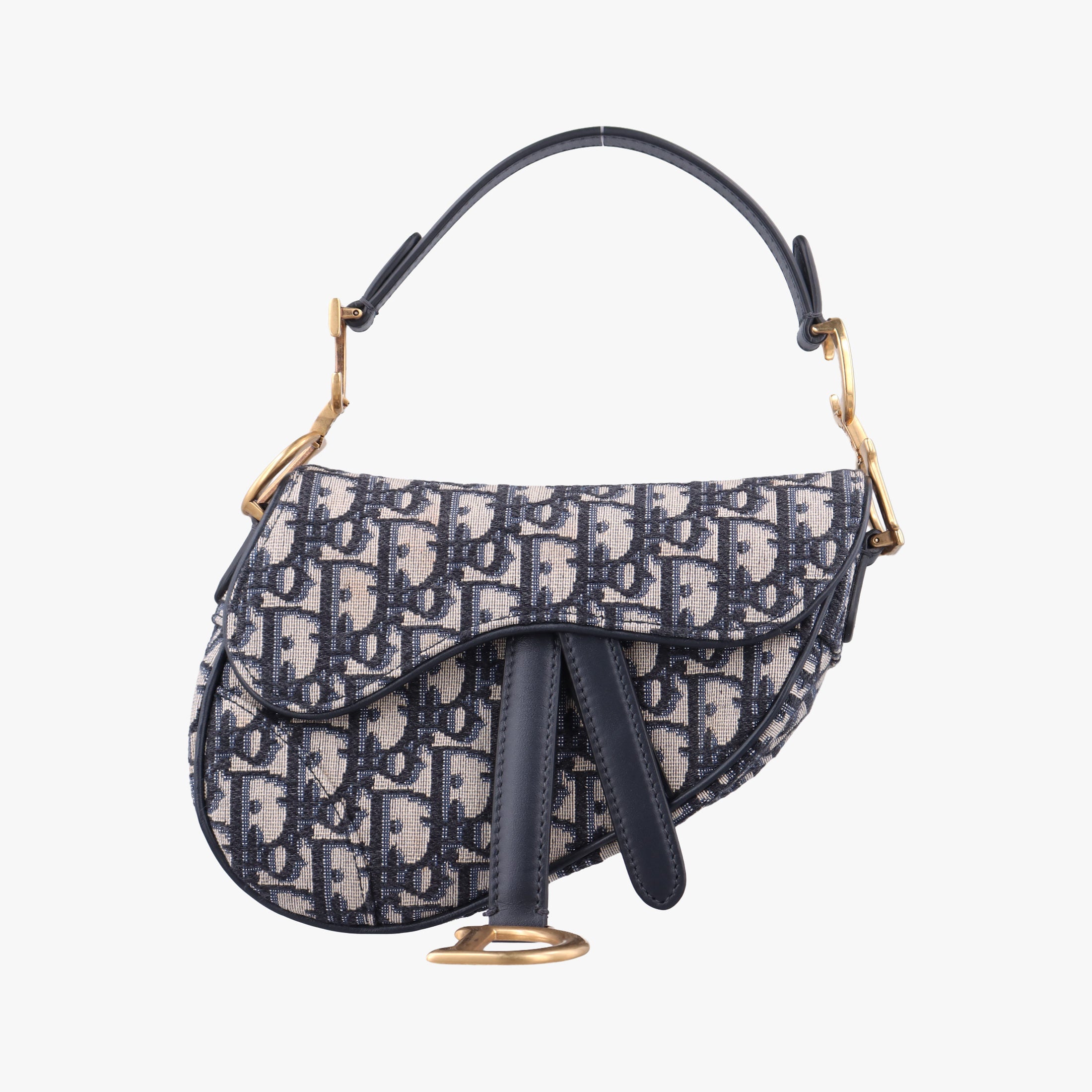 Pre-owned Christian Dior Saddle Navy Jacquard × Leather shoulderbag | stylenewstar