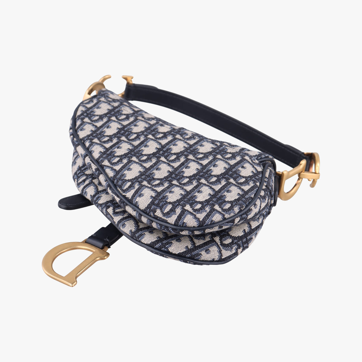 Pre-owned Christian Dior Saddle Navy Jacquard × Leather shoulderbag | stylenewstar