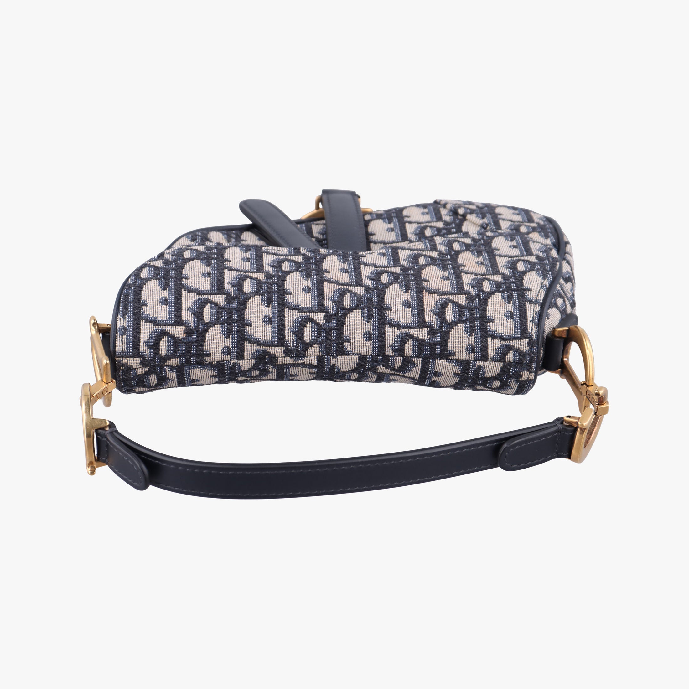Pre-owned Christian Dior Saddle Navy Jacquard × Leather shoulderbag | stylenewstar