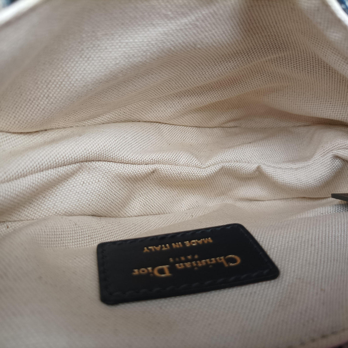 Pre-owned Christian Dior Saddle Navy Jacquard × Leather shoulderbag | stylenewstar