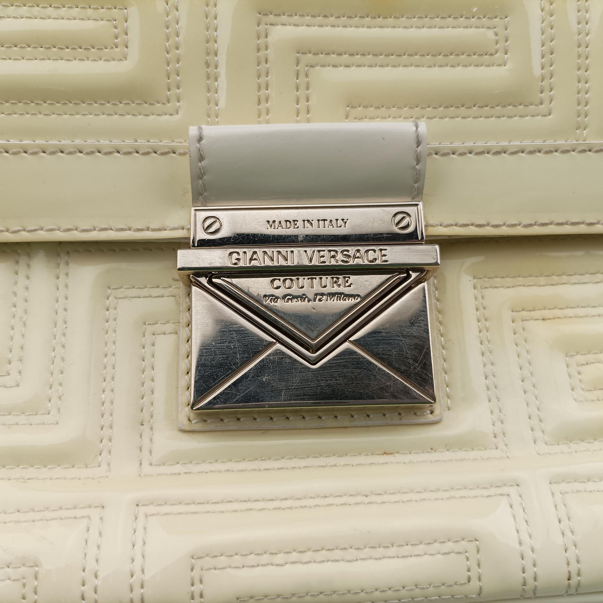 Greek Key Embossed Flap Yellow Patent クチュール グレカ柄 フラップ イエロー パテント