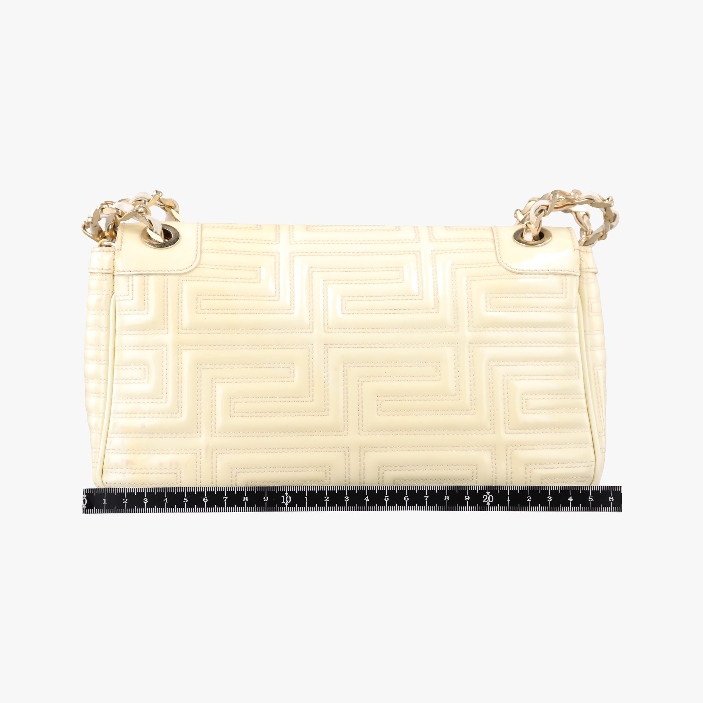 Greek Key Embossed Flap Yellow Patent クチュール グレカ柄 フラップ イエロー パテント