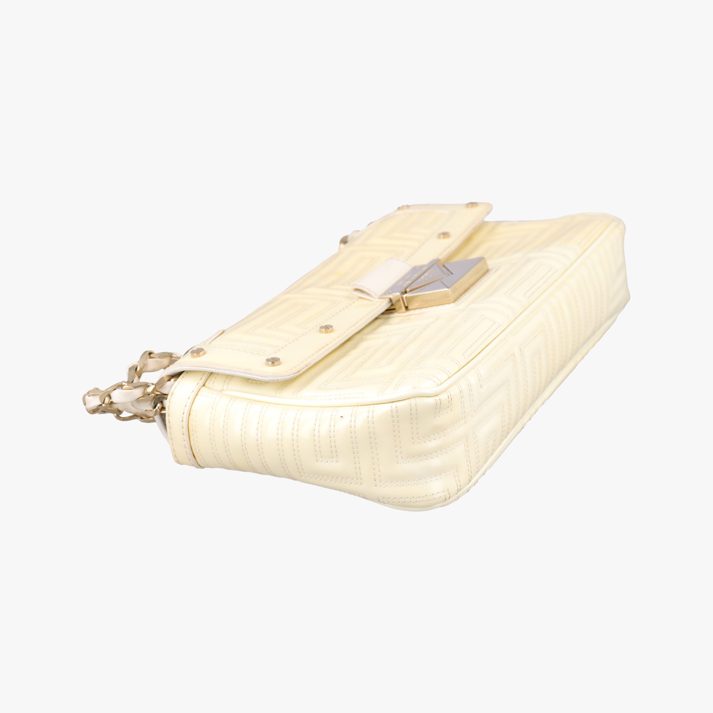 Greek Key Embossed Flap Yellow Patent クチュール グレカ柄 フラップ イエロー パテント