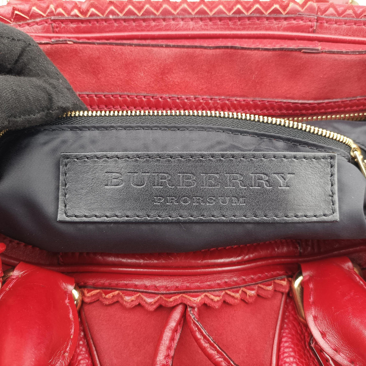 Pre-owned Burberry Prorsum Shrimpton Tassel Red Grained Calfskin × Suede handbag | stylenewstar