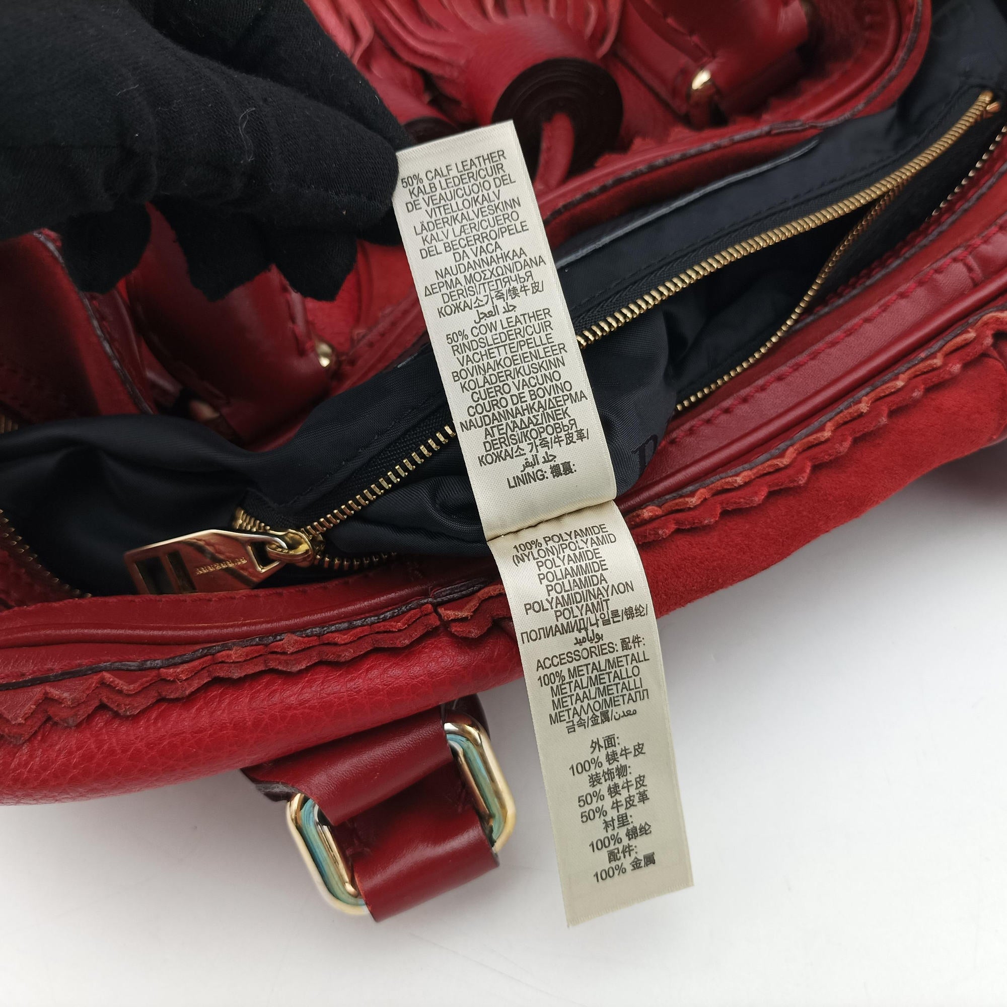 Pre-owned Burberry Prorsum Shrimpton Tassel Red Grained Calfskin × Suede handbag | stylenewstar