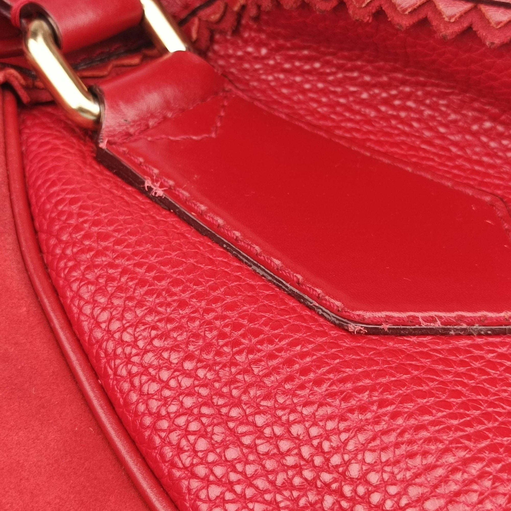 Pre-owned Burberry Prorsum Shrimpton Tassel Red Grained Calfskin × Suede handbag | stylenewstar