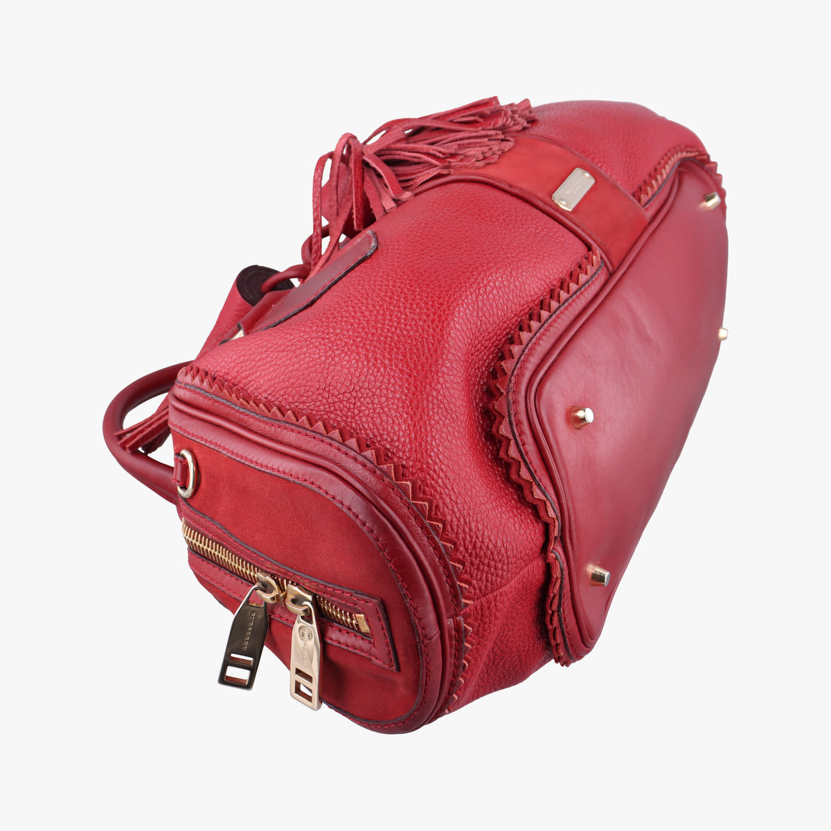 Pre-owned Burberry Prorsum Shrimpton Tassel Red Grained Calfskin × Suede handbag | stylenewstar