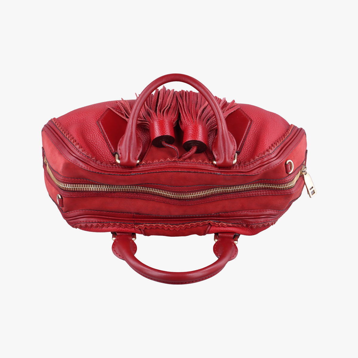 Pre-owned Burberry Prorsum Shrimpton Tassel Red Grained Calfskin × Suede handbag | stylenewstar