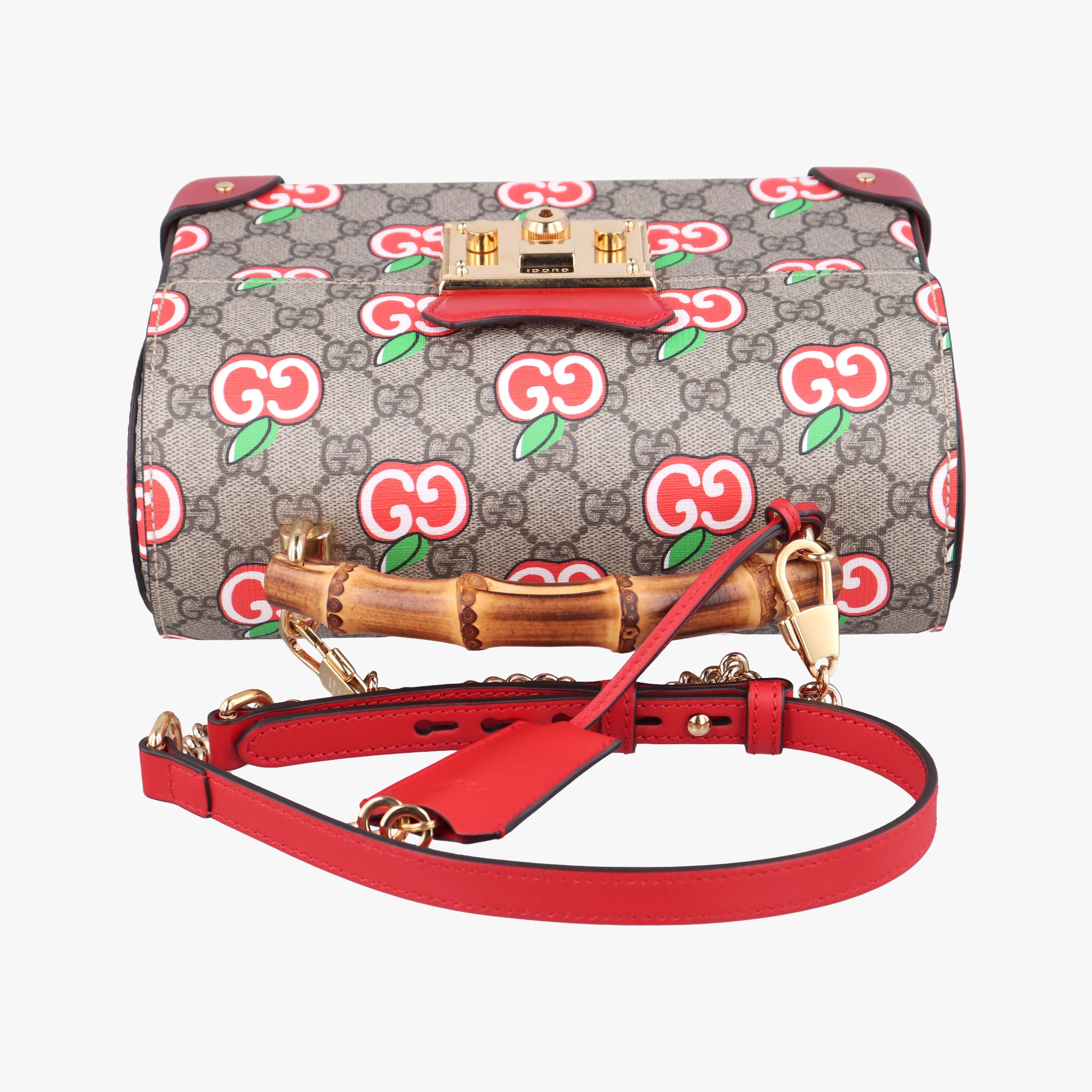 GG flora Padlock Bamboo beige×red×multi PVC coated canvas×Leather 603221 A033033500GGアップル パドロック バンブー ベージュ×レッド×マルチ PVCコーティングキャンバス×レザー 603221 A033033500