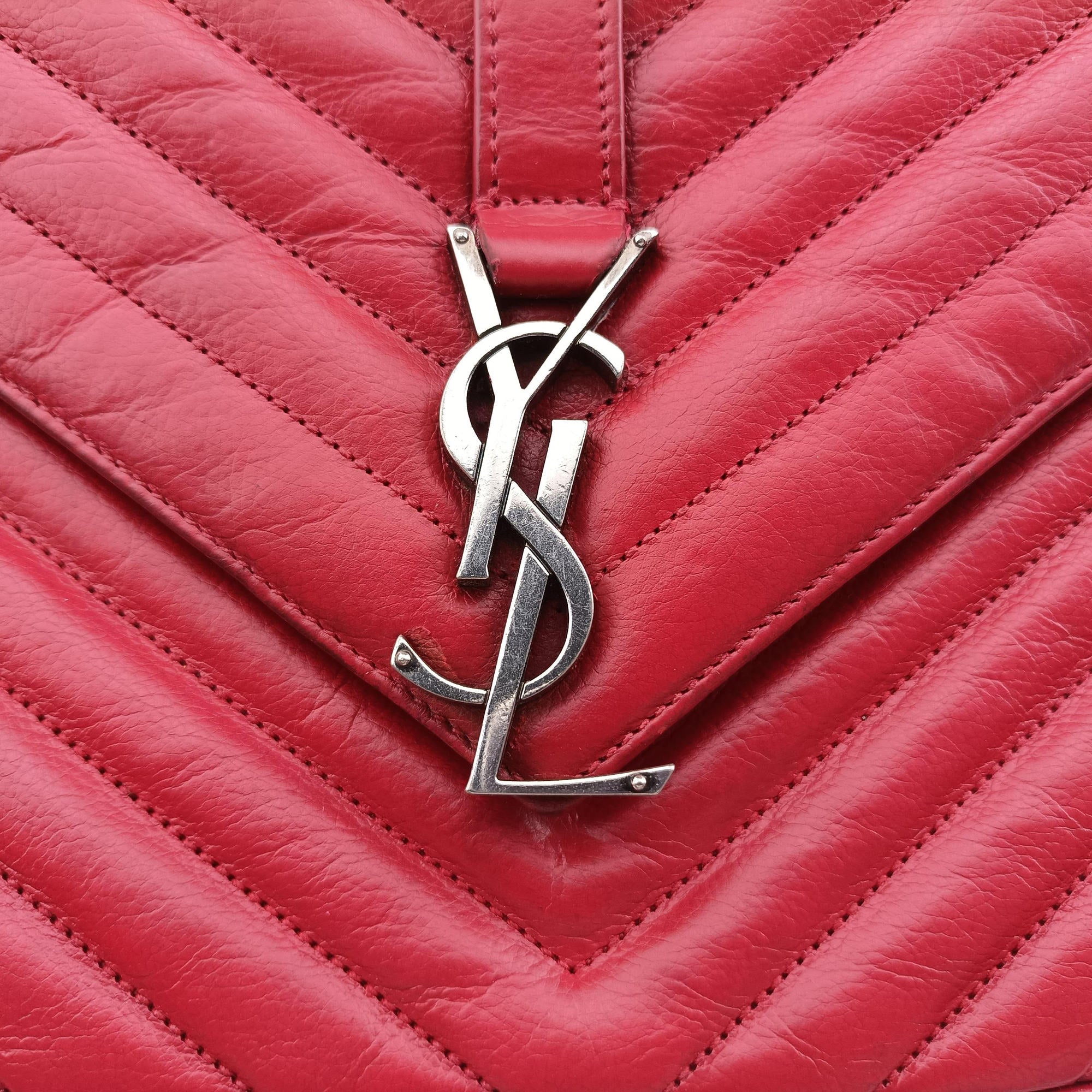 Pre-owned Yves Saint Laurent COLLEGE Red Leather 428056 shoulderbag | stylenewstar