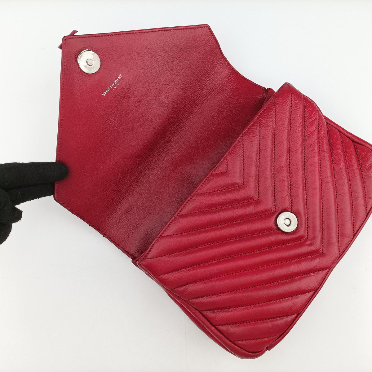 Pre-owned Yves Saint Laurent COLLEGE Red Leather 428056 shoulderbag | stylenewstar