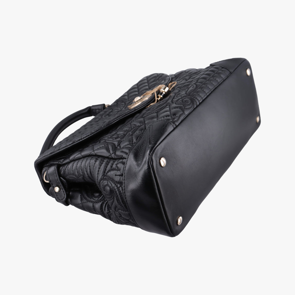 Secondhand VERSACE Embossed Leather Talia Vanitas Black Leather shoulderbag | stylenewstar