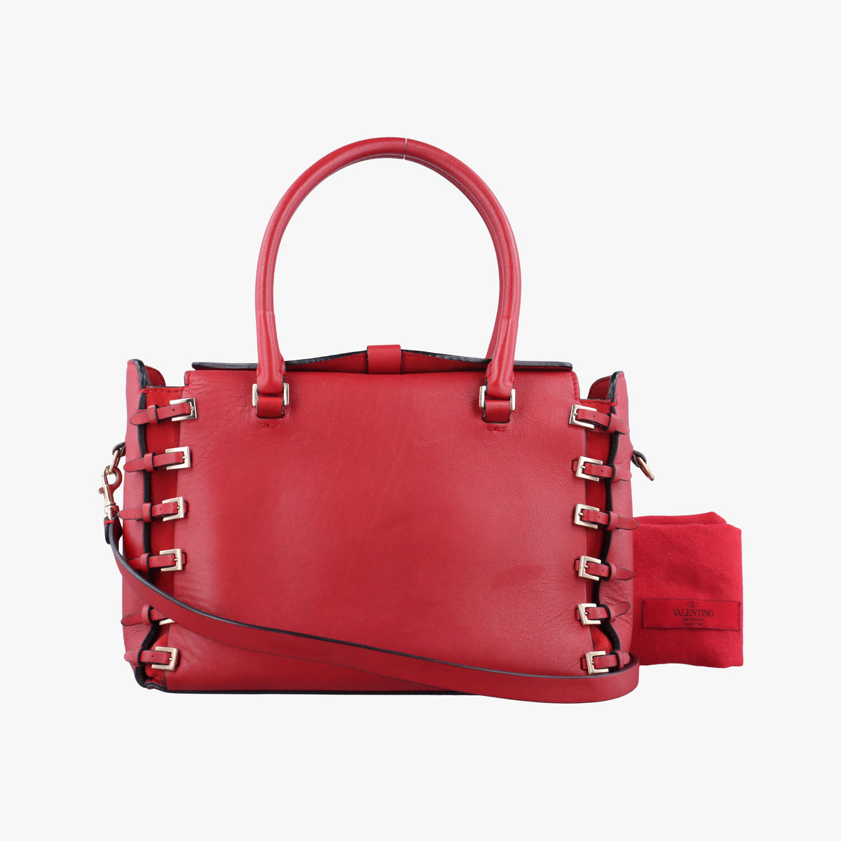 Pre-owned Valentino Buckle Strappy Satchel Red Leather shoulderbag | stylenewstar