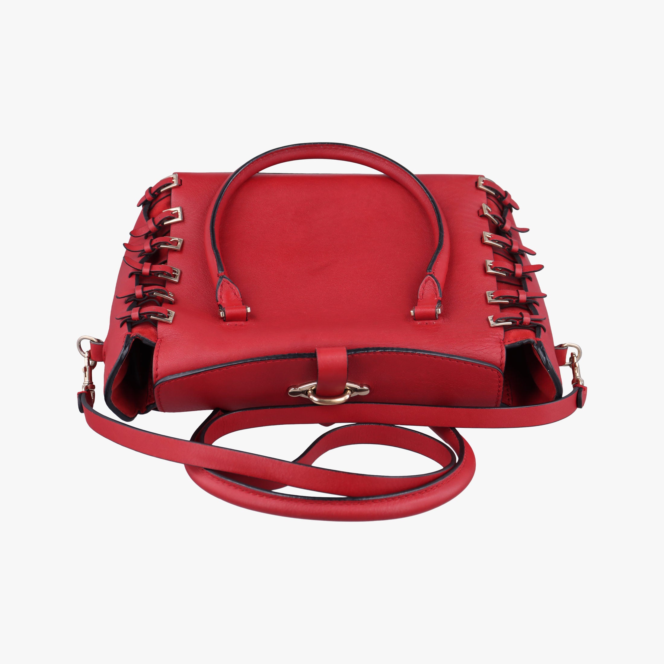 Pre-owned Valentino Buckle Strappy Satchel Red Leather shoulderbag | stylenewstar
