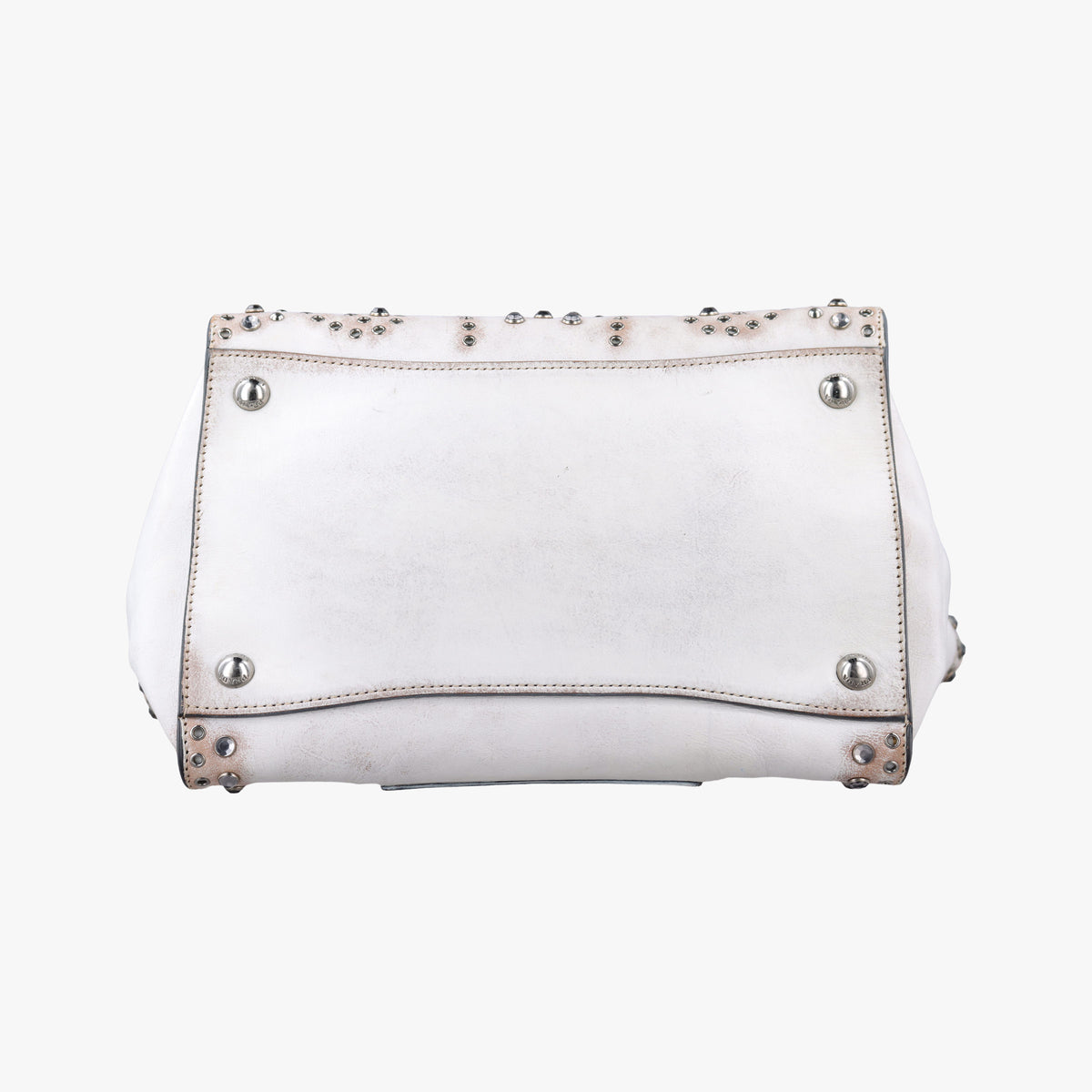 Pre-owned Prada Vitello Vintage Studded Sound White Leather shoulderbag | stylenewstar