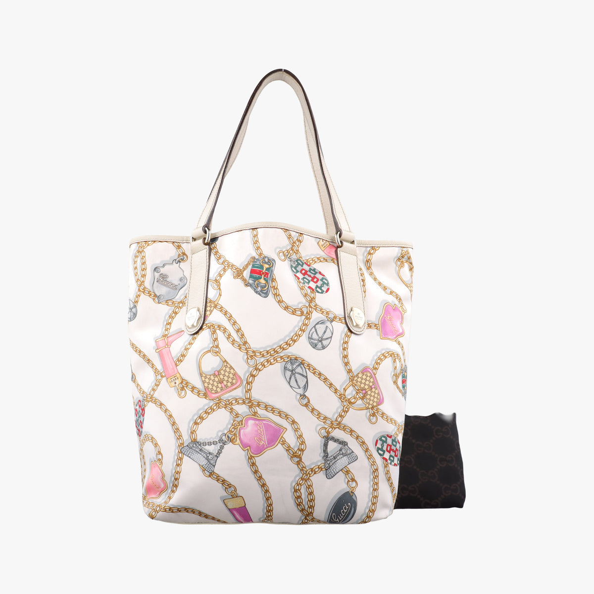 Chain Pattern Tote White Satin 153009 チェーン柄トート ホワイト シルク 153009