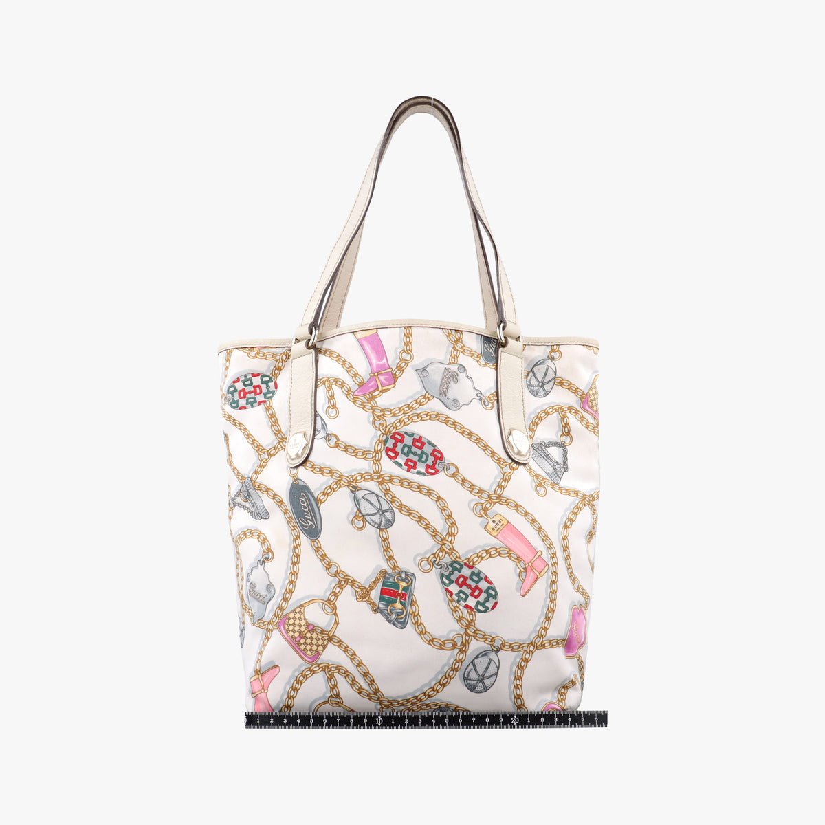 Chain Pattern Tote White Satin 153009 チェーン柄トート ホワイト シルク 153009