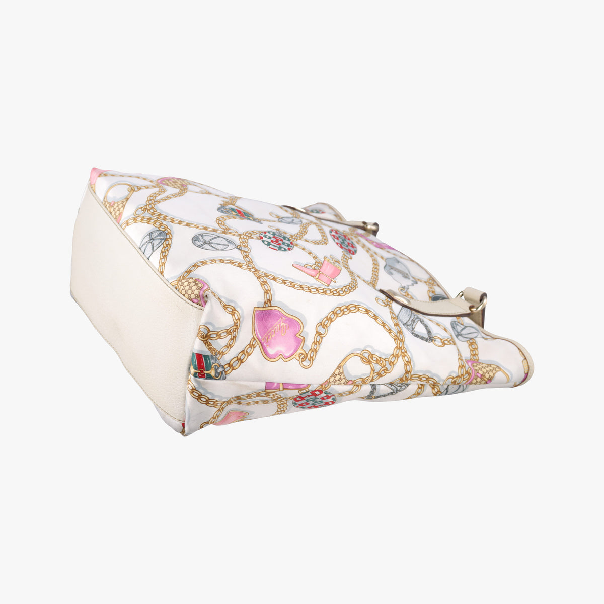 Chain Pattern Tote White Satin 153009 チェーン柄トート ホワイト シルク 153009