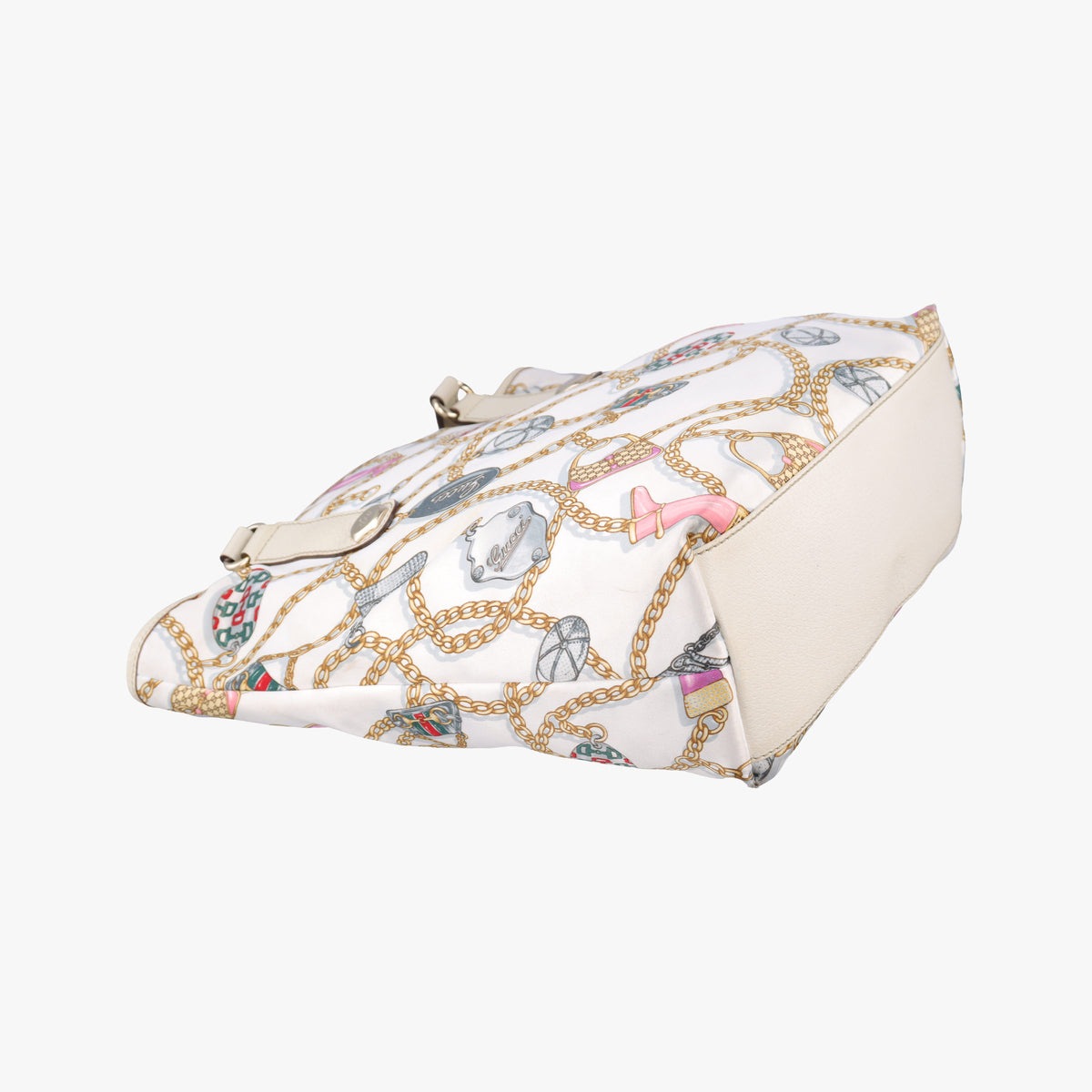 Chain Pattern Tote White Satin 153009 チェーン柄トート ホワイト シルク 153009