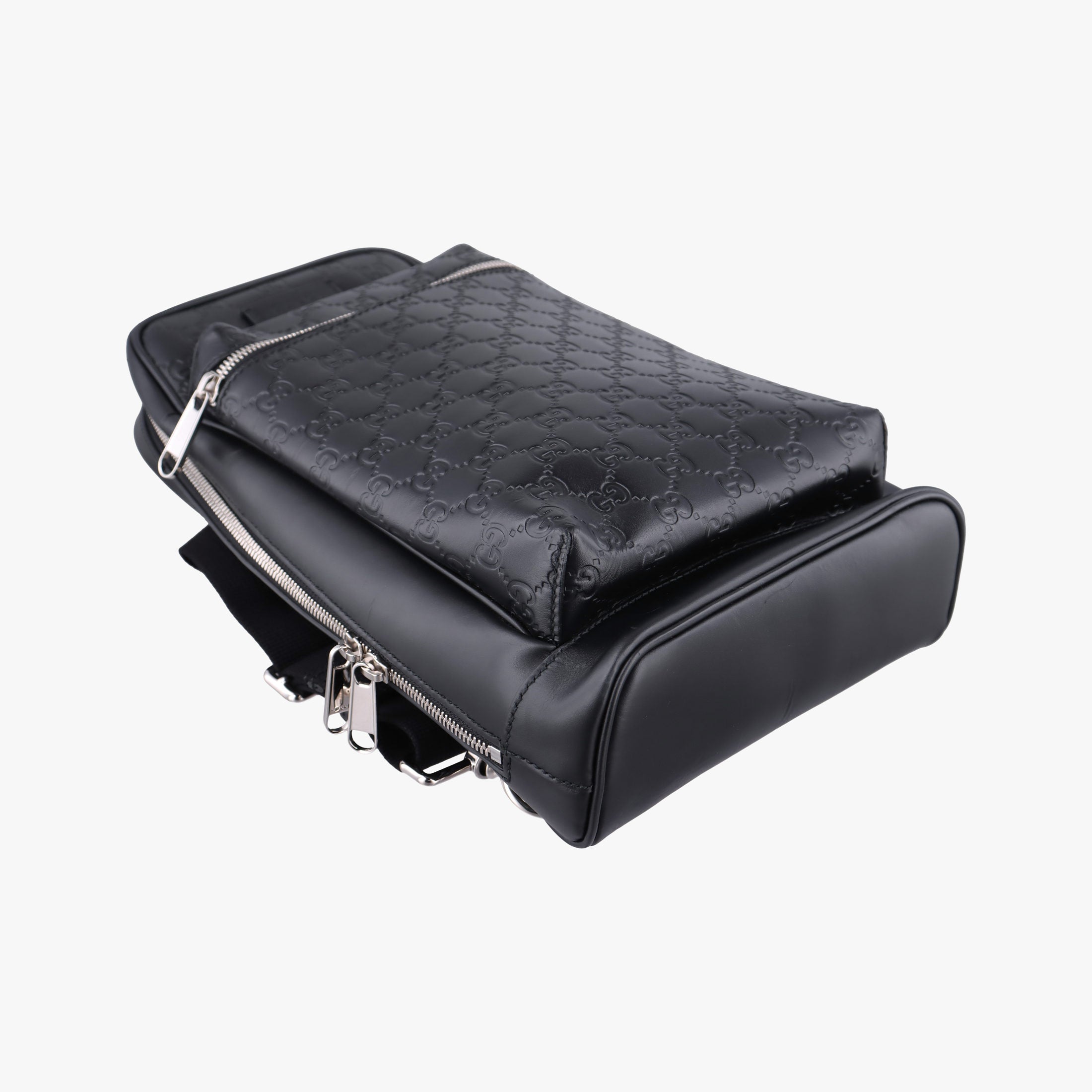 Pre-owned Gucci Stripe Line Black Leather 450970 bum bag/waist bag | stylenewstar