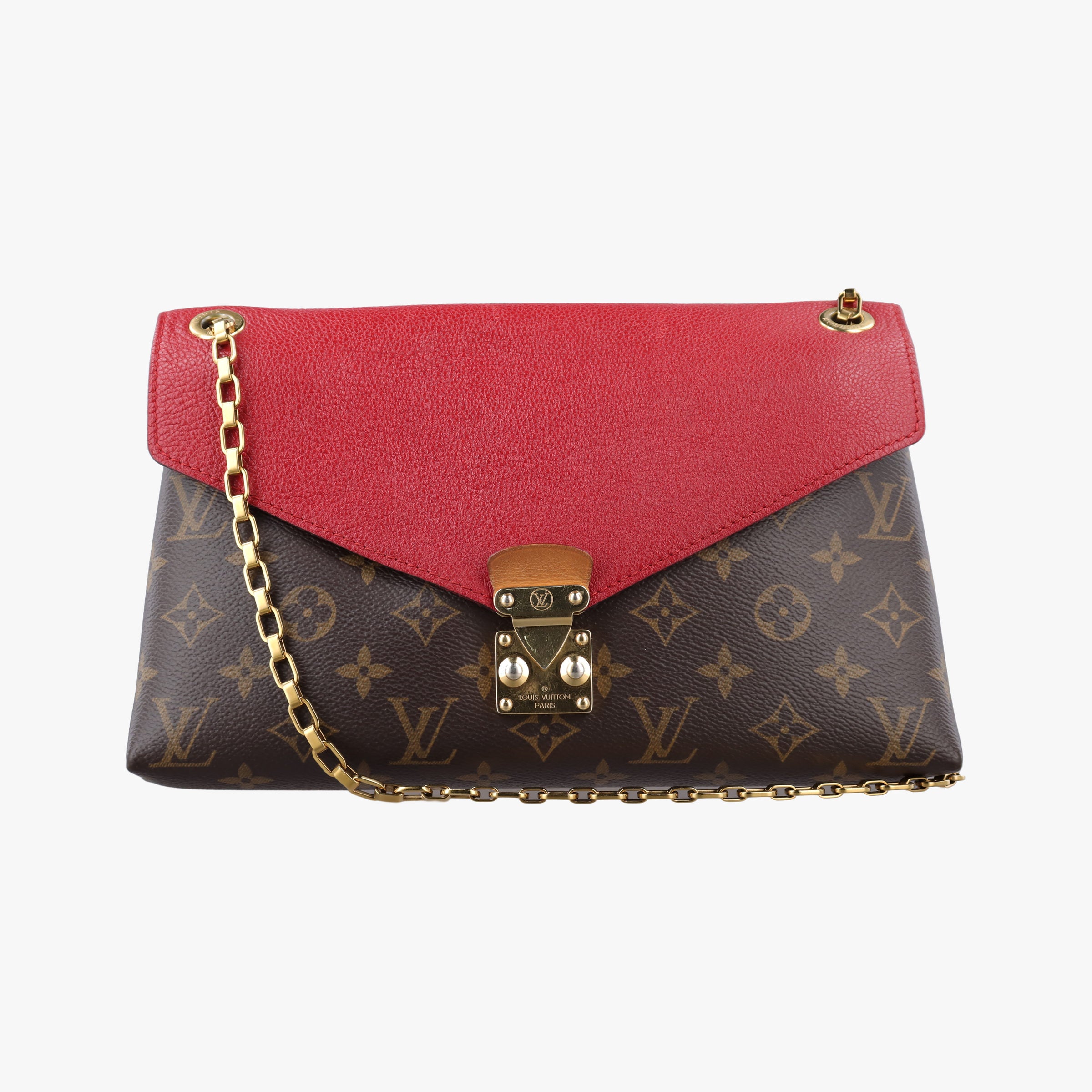 Pre-owned Louis Vuitton PALLAS Chain Brown×CERISE Monogram Canvas×calf leather M41201 shoulderbag | stylenewstar