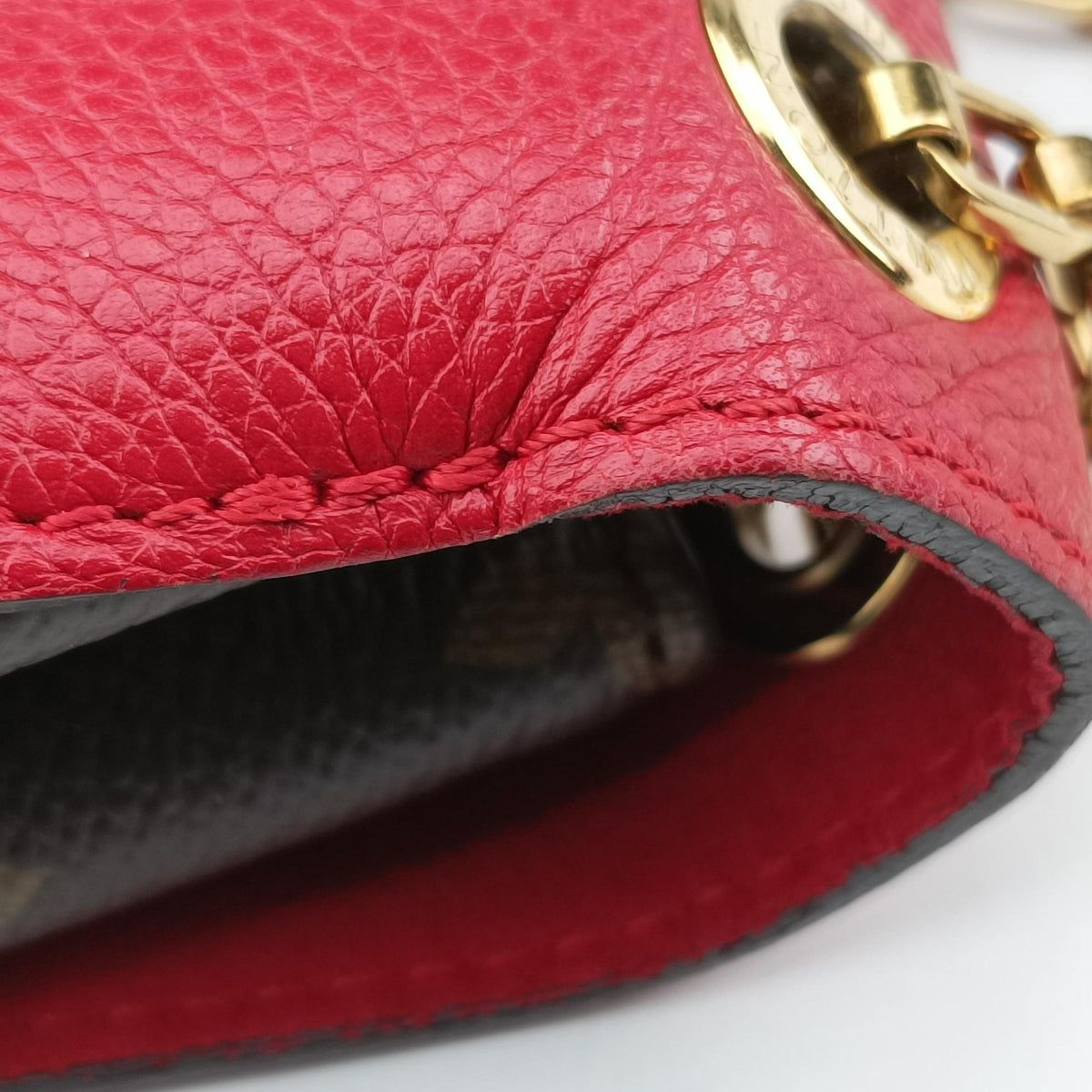 Pre-owned Louis Vuitton PALLAS Chain Brown×CERISE Monogram Canvas×calf leather M41201 shoulderbag | stylenewstar