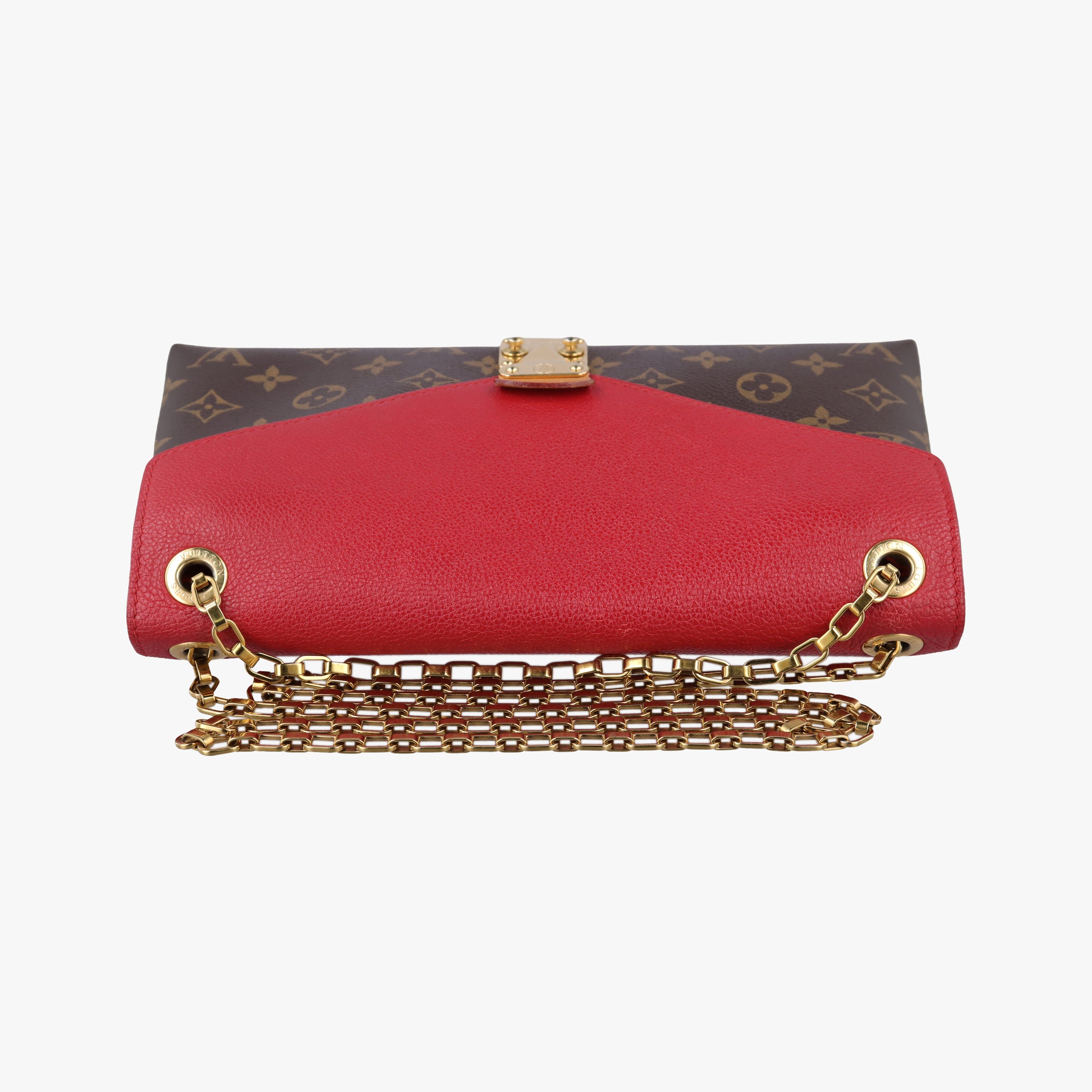 Pre-owned Louis Vuitton PALLAS Chain Brown×CERISE Monogram Canvas×calf leather M41201 shoulderbag | stylenewstar