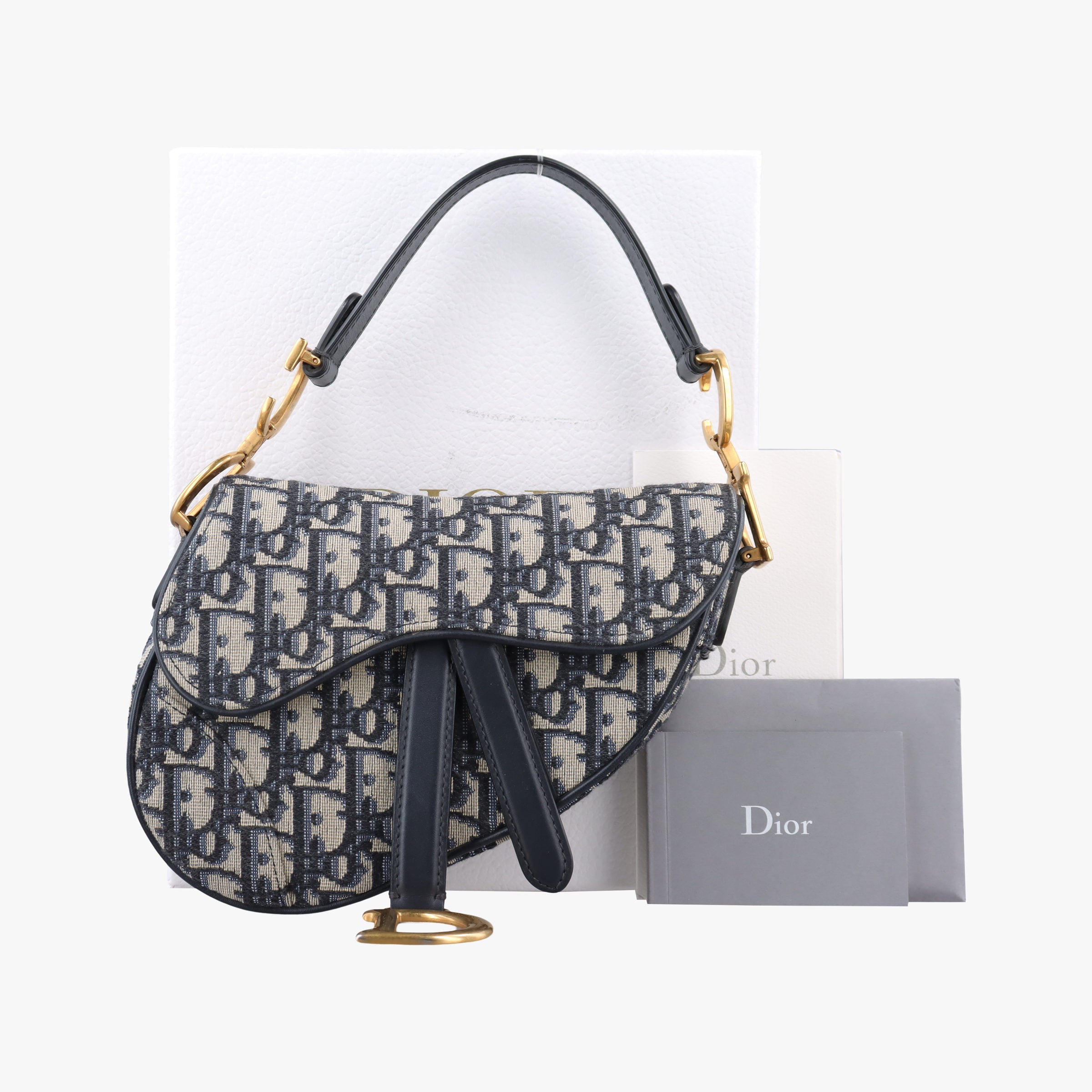 Pre-owned Christian Dior Saddle Navy Jacquard × Leather handbag | stylenewstar