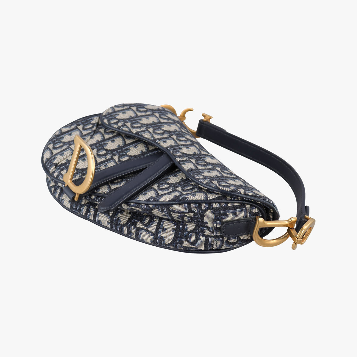 Pre-owned Christian Dior Saddle Navy Jacquard × Leather handbag | stylenewstar