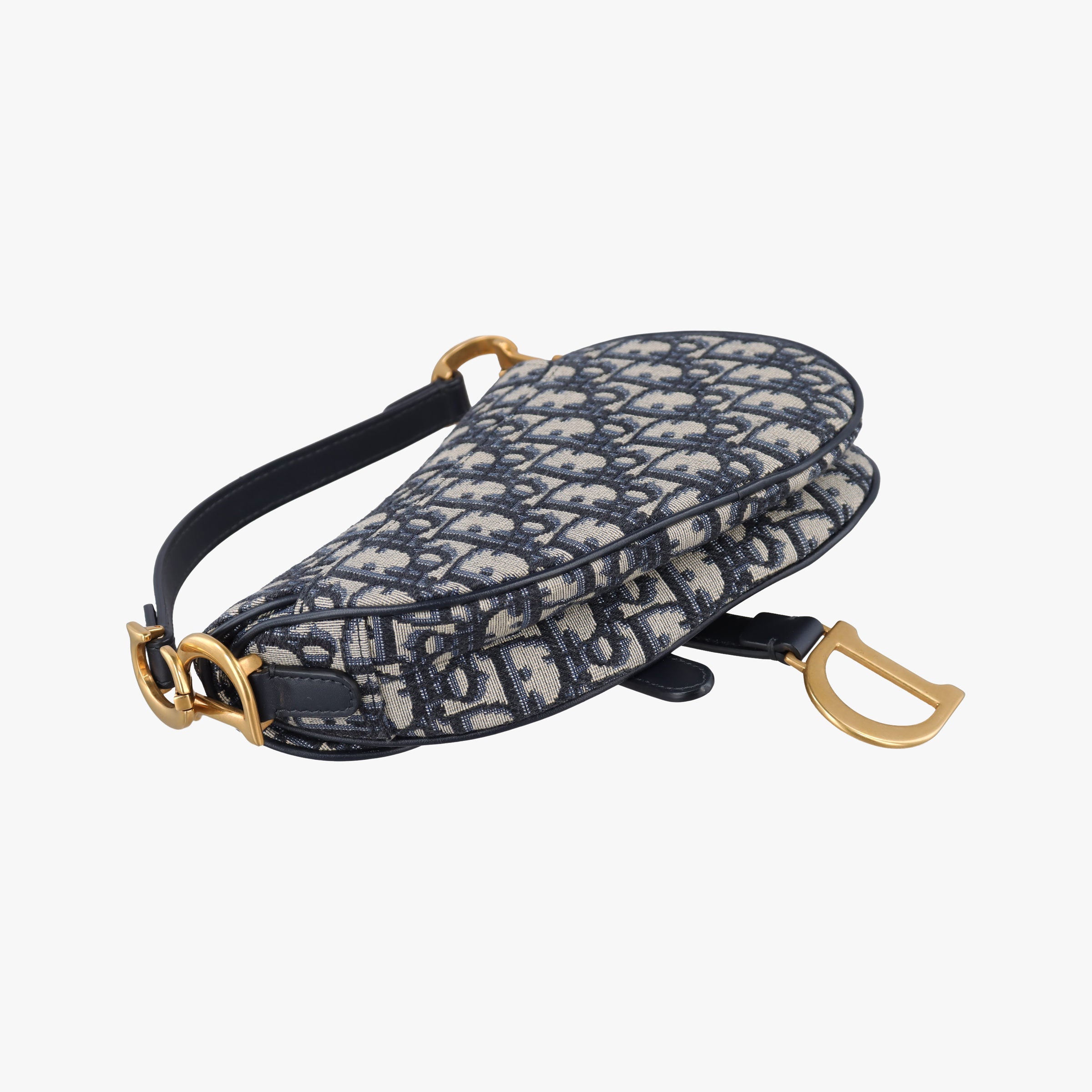 Pre-owned Christian Dior Saddle Navy Jacquard × Leather handbag | stylenewstar